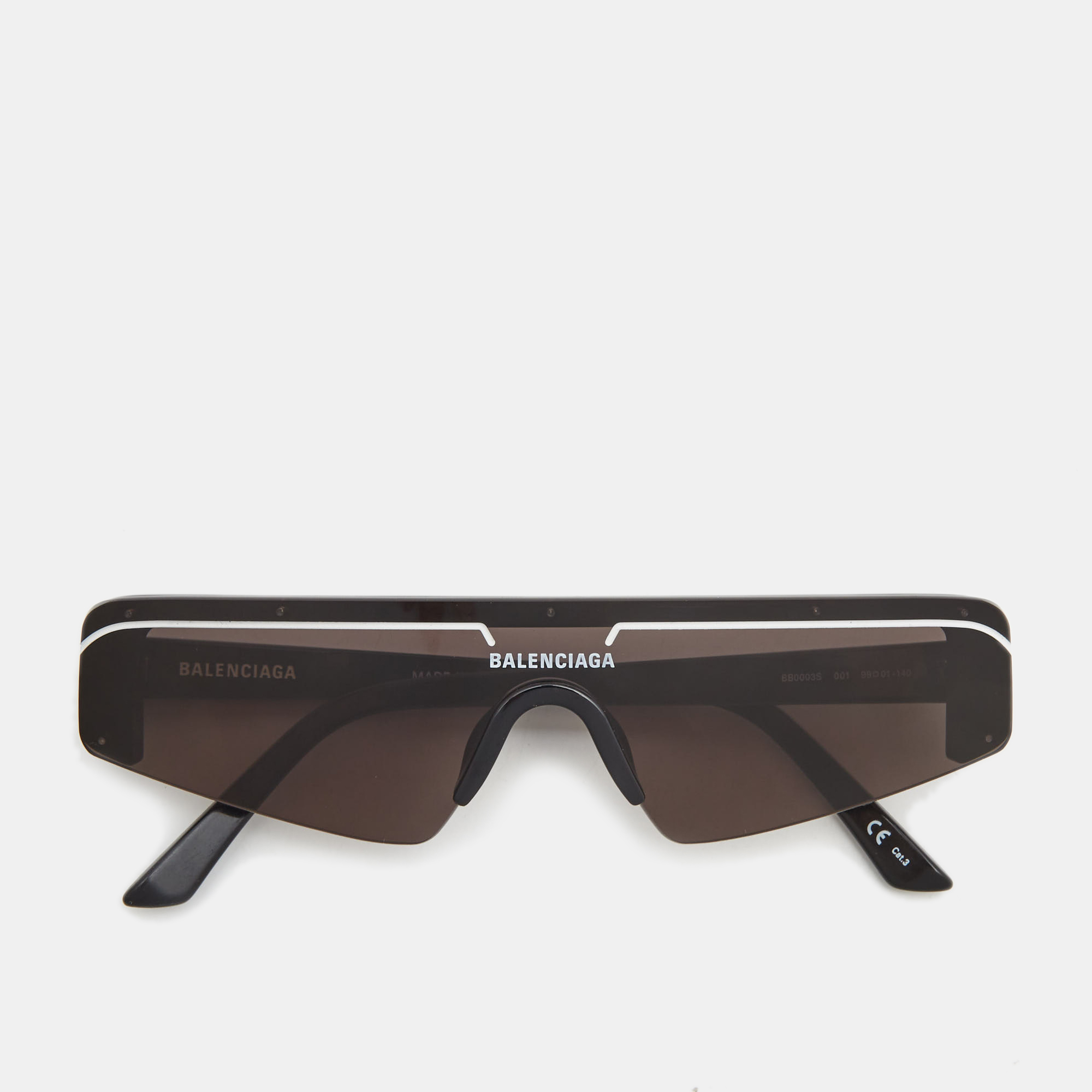 Pre-owned Balenciaga Black Bb0003s Shield Sunglasses