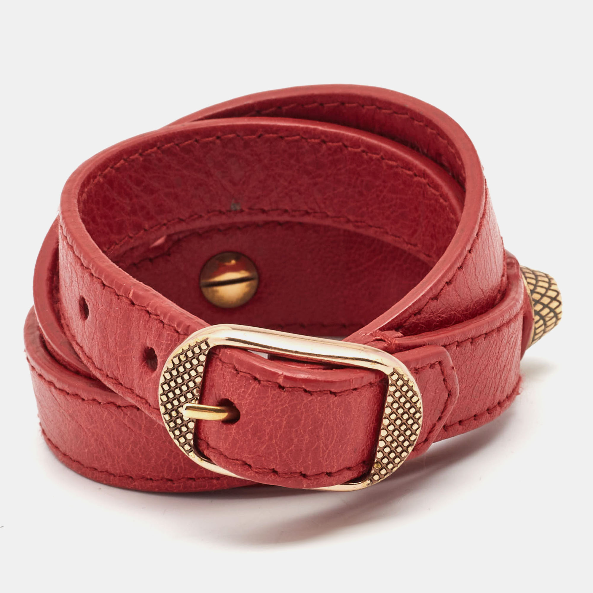 

Balenciaga Giant Red Leather Studded Triple Tour Bracelet