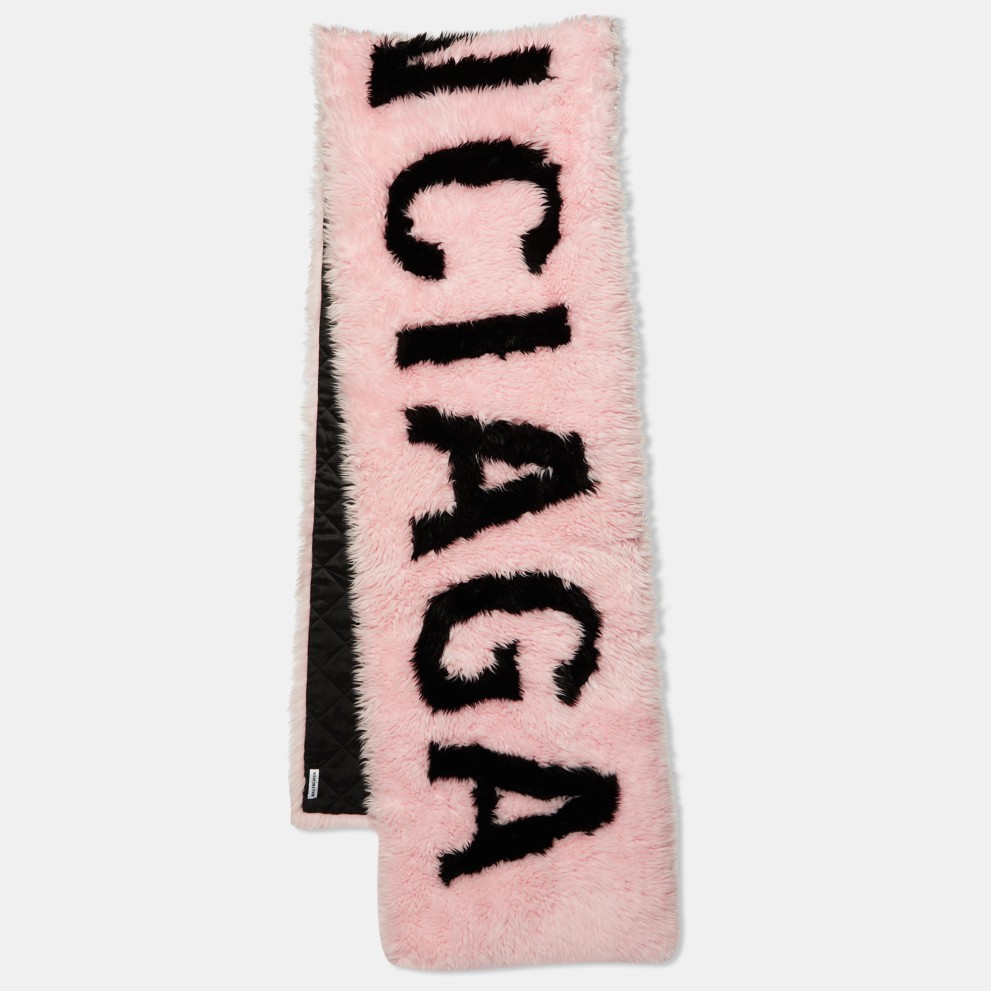 

Balenciaga Pink Logo Printed Faux Fur & Quilted Detail Stole