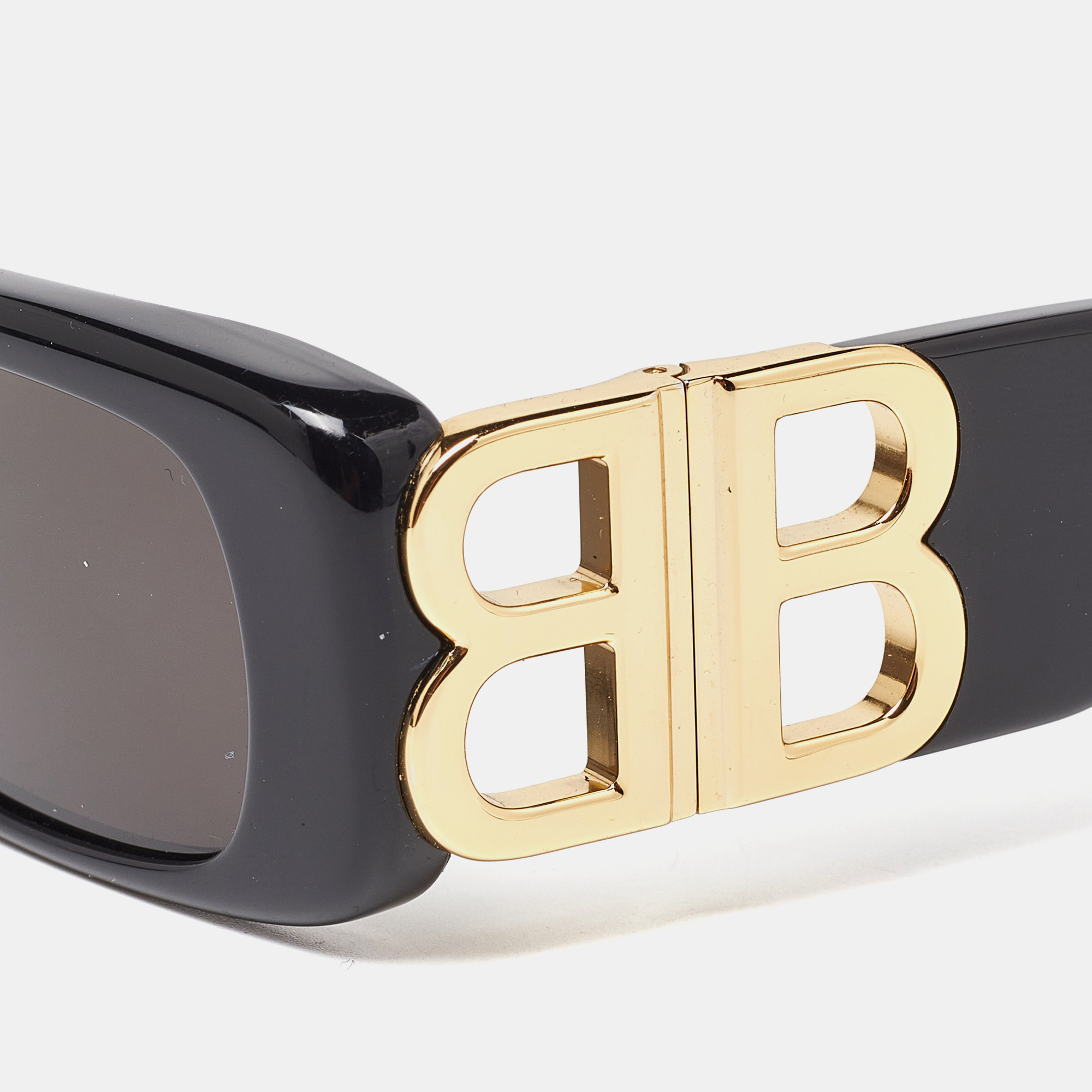 

Balenciaga Black/Grey BB0096S Gold Tone Logo Detail Rectangle Sunglasses