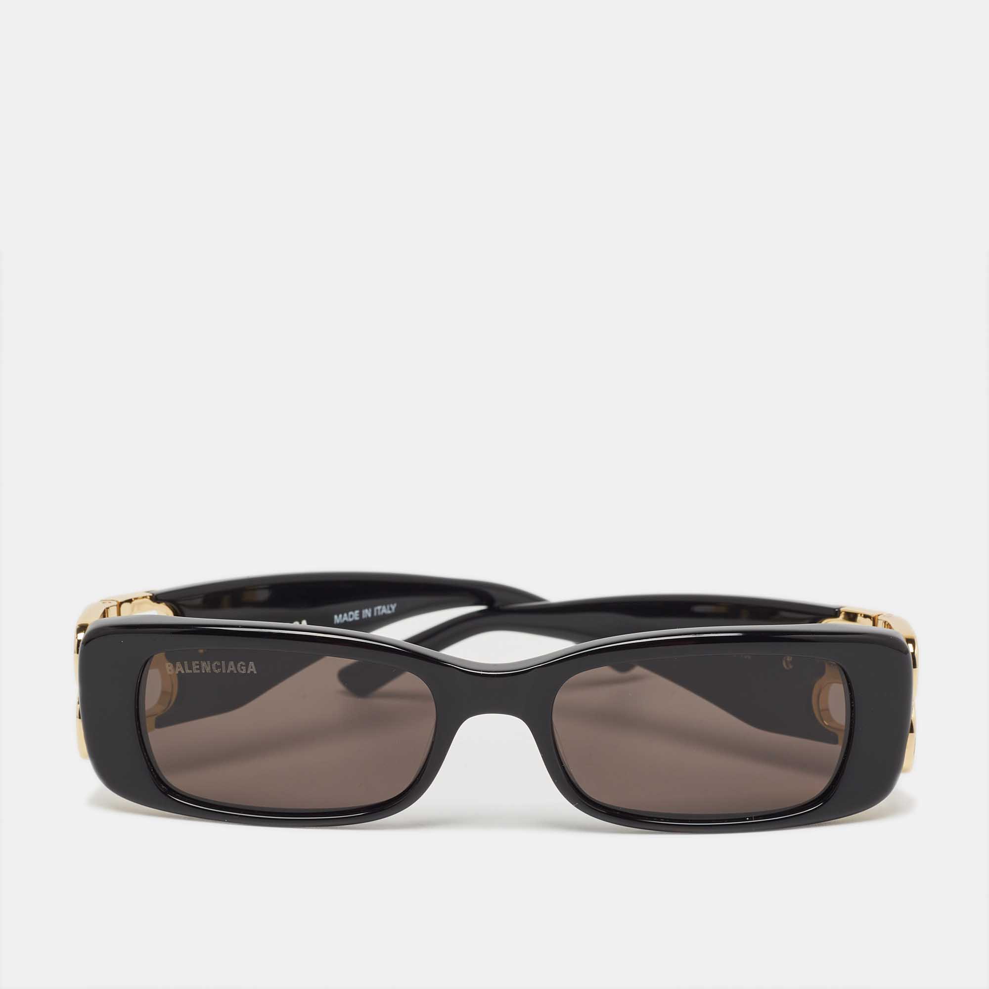 Pre-owned Balenciaga Black Bb0096s Bb Rectangular Sunglasses