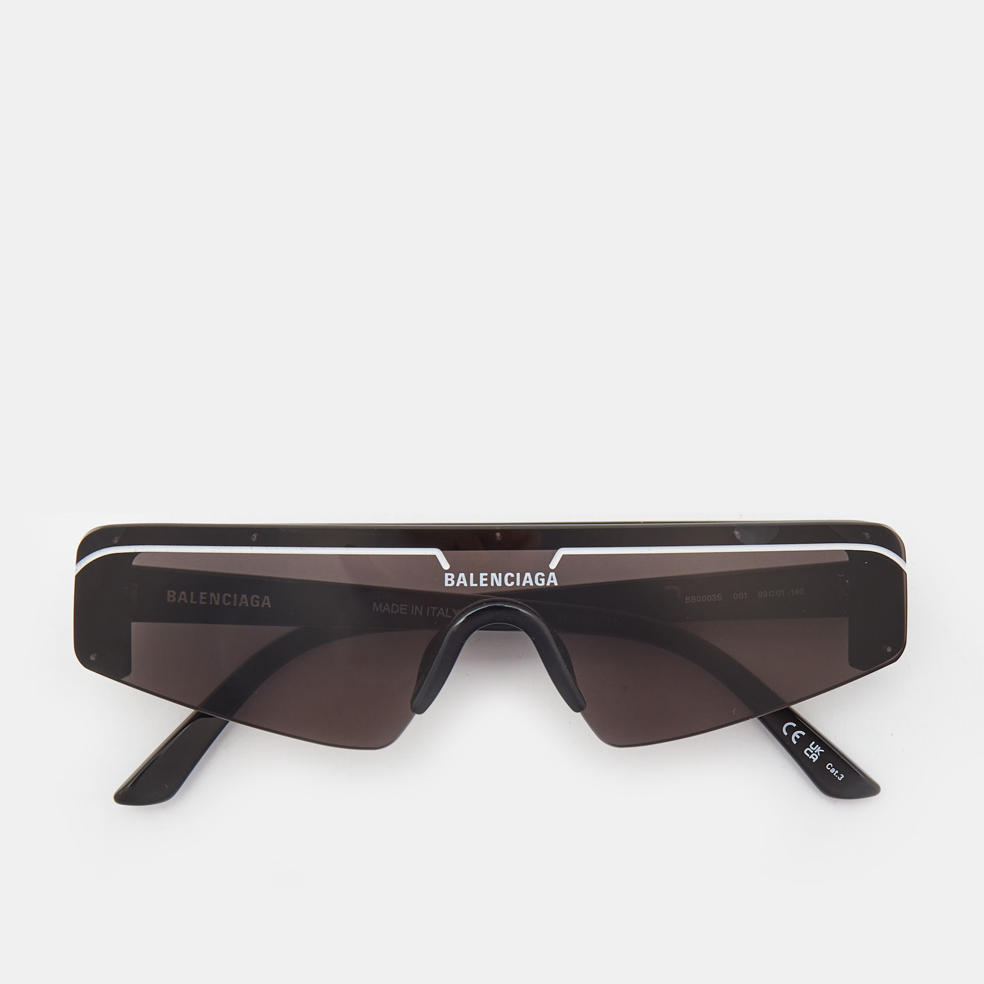 Pre-owned Balenciaga Black/white Bb0003s Ski Reflection Shield Sunglasses