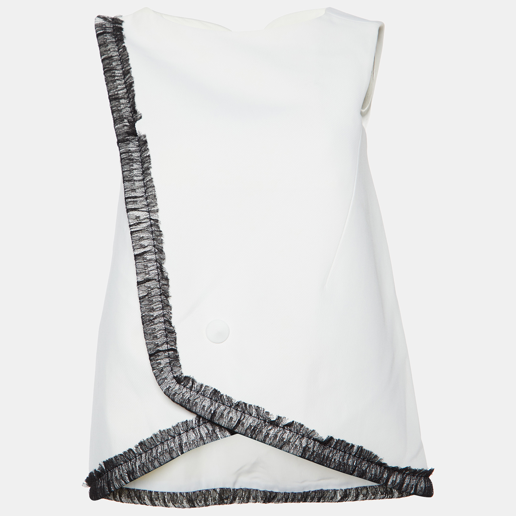 

Balenciaga Off-White Crepe Contrast Lace Trim Top S