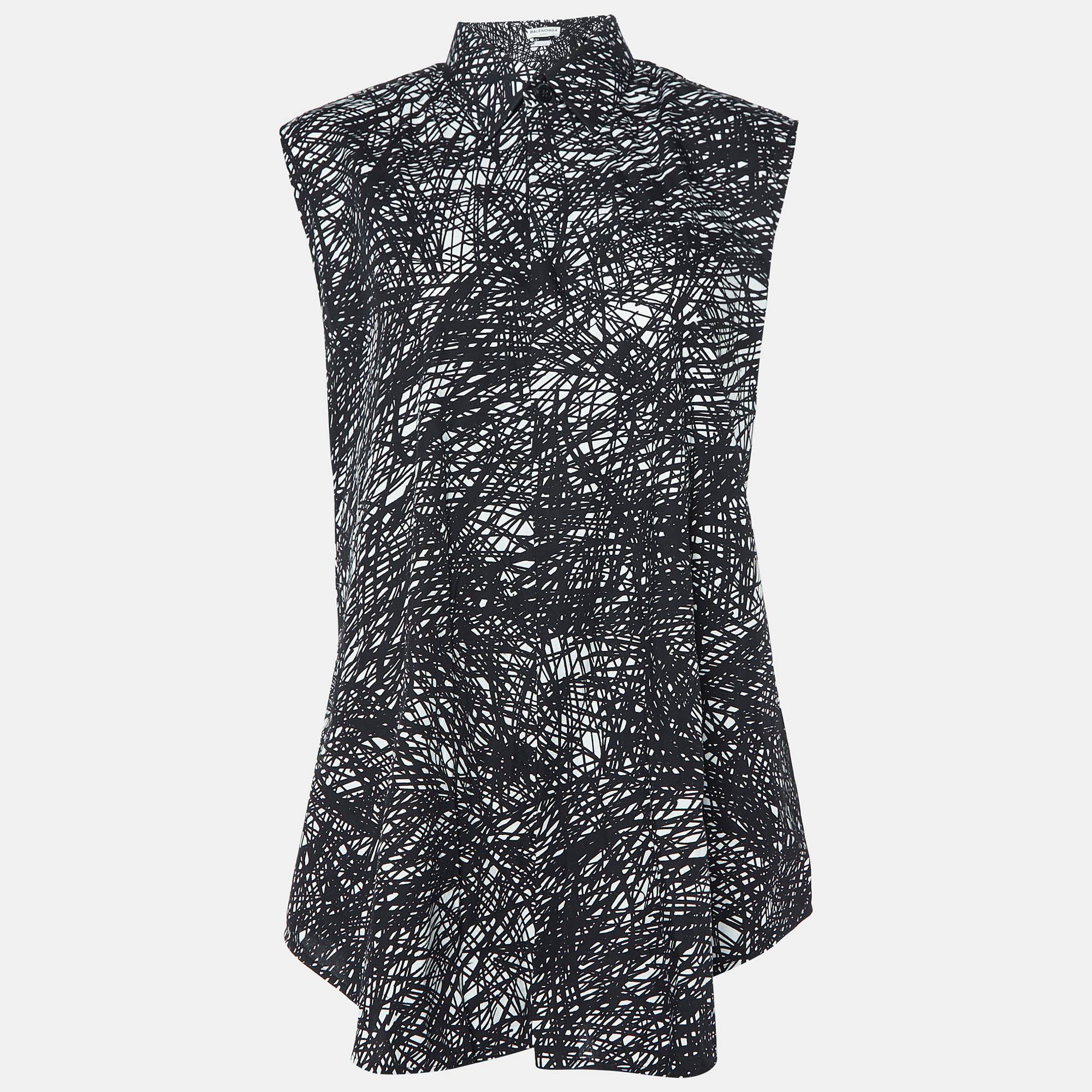 

Balenciaga Black Abstract Print Cotton Single Buttoned Shirt M