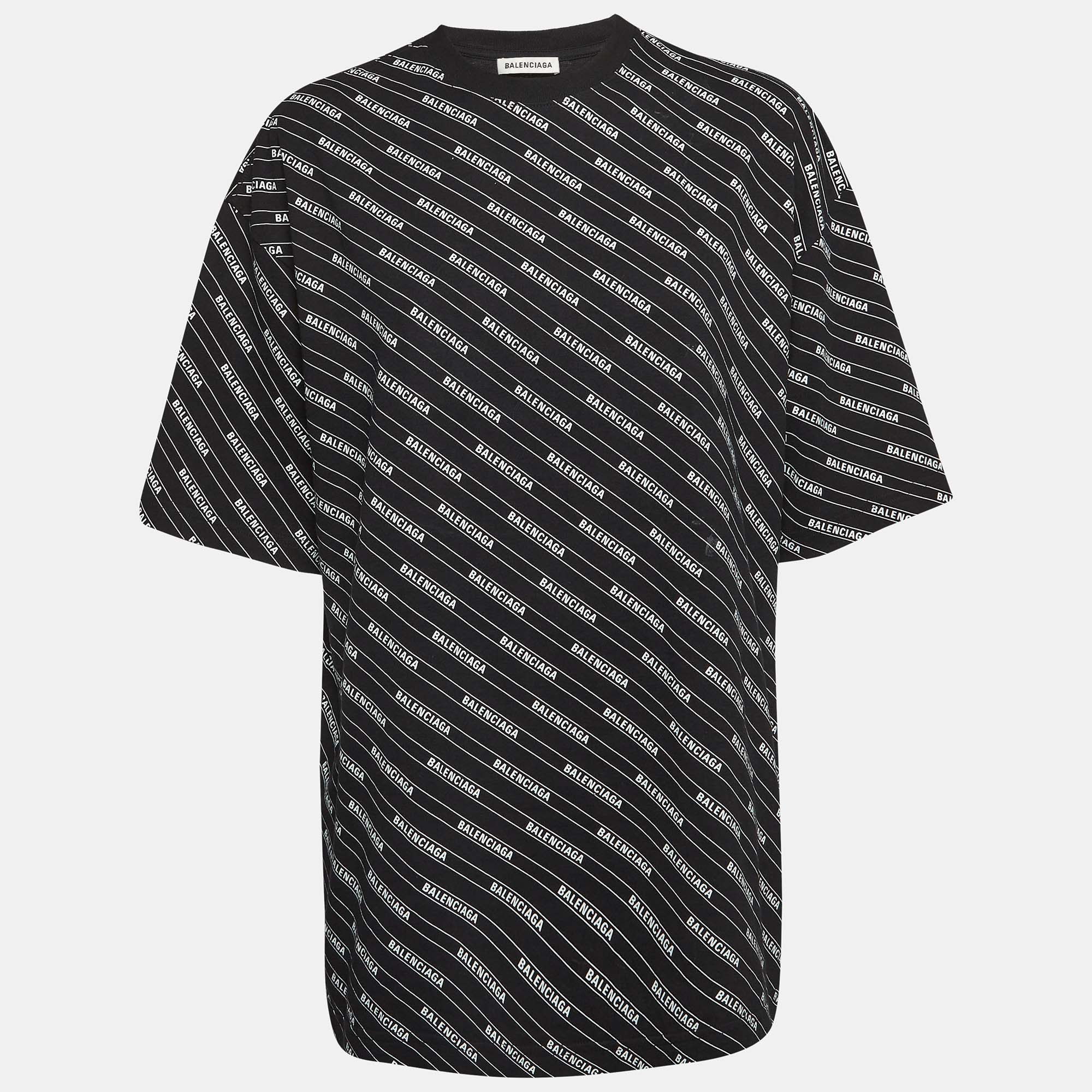 

Balenciaga Black Logo All-Over Print Cotton T-Shirt S