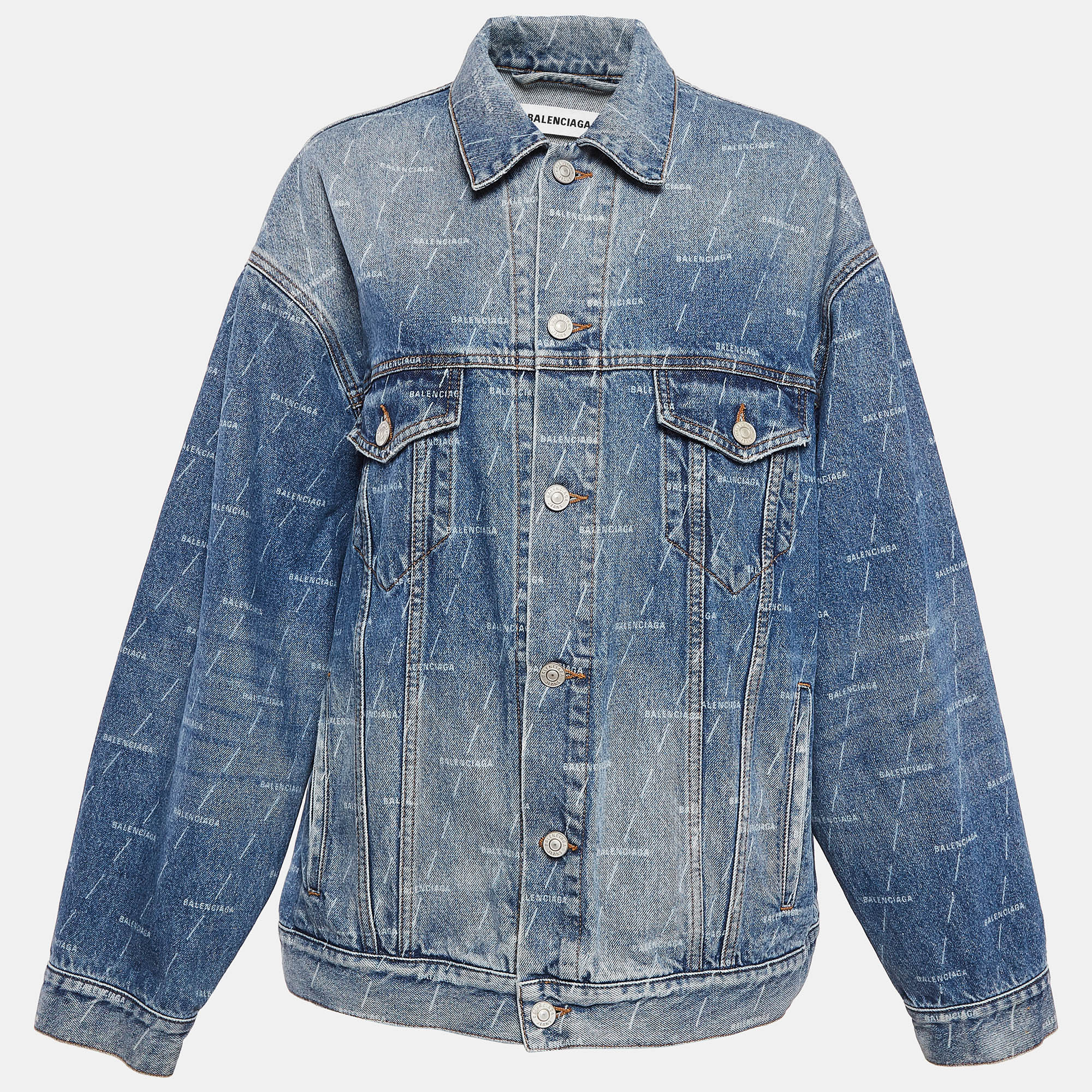 

Balenciaga Blue Logo Print Denim Oversized Jacket S