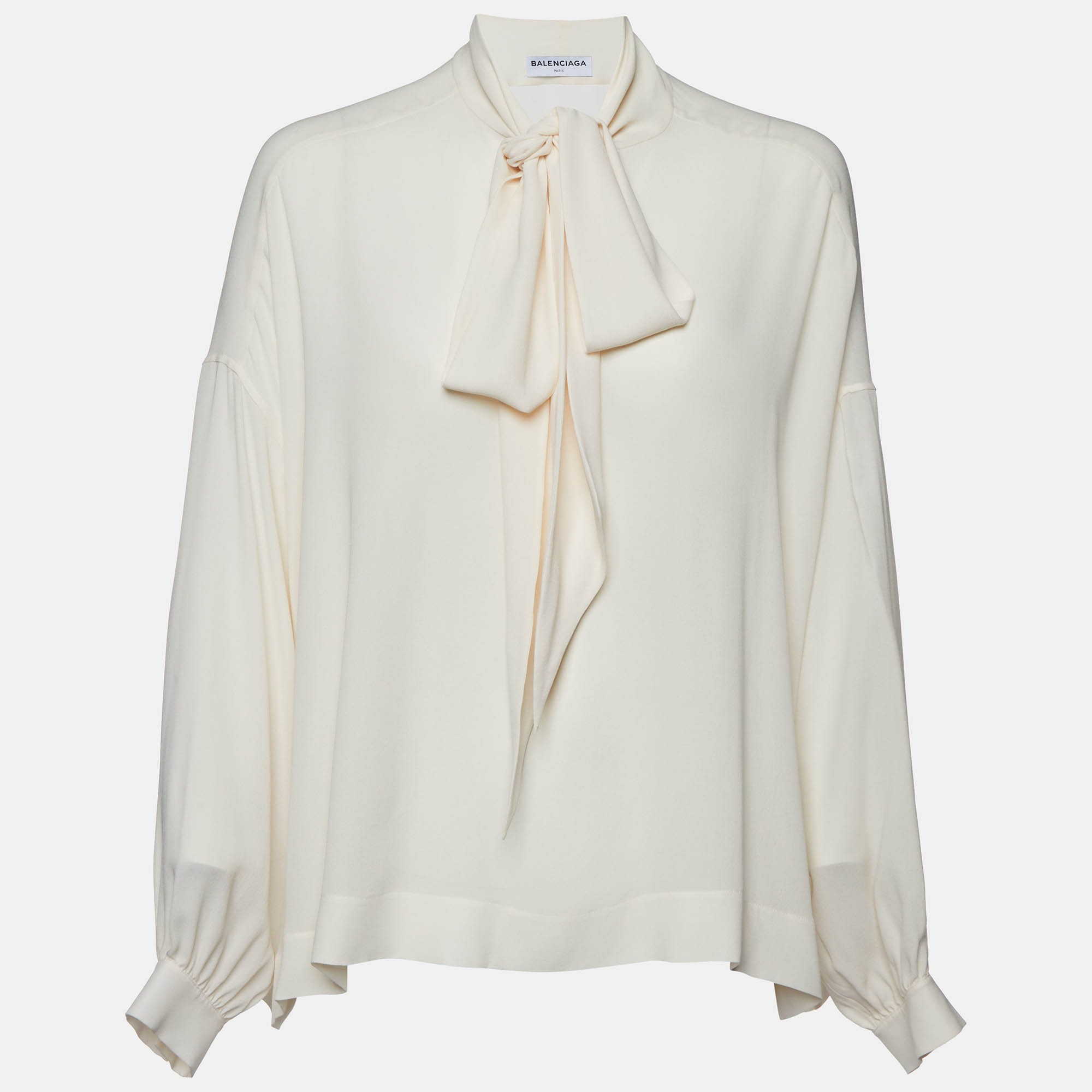 

Balenciaga Cream Silk Crepe Neck Tie-Up Top S