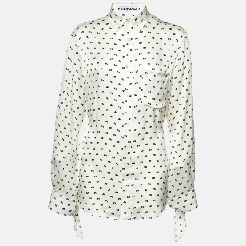 

Balenciaga Off-White Logo Printed Silk Shirt S