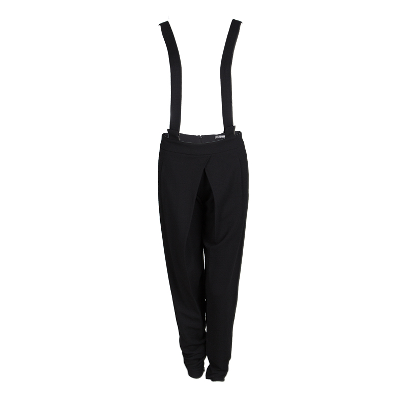 Balenciaga Black Stretch Crepe Pleat Front Tapered Suspender Trousers M