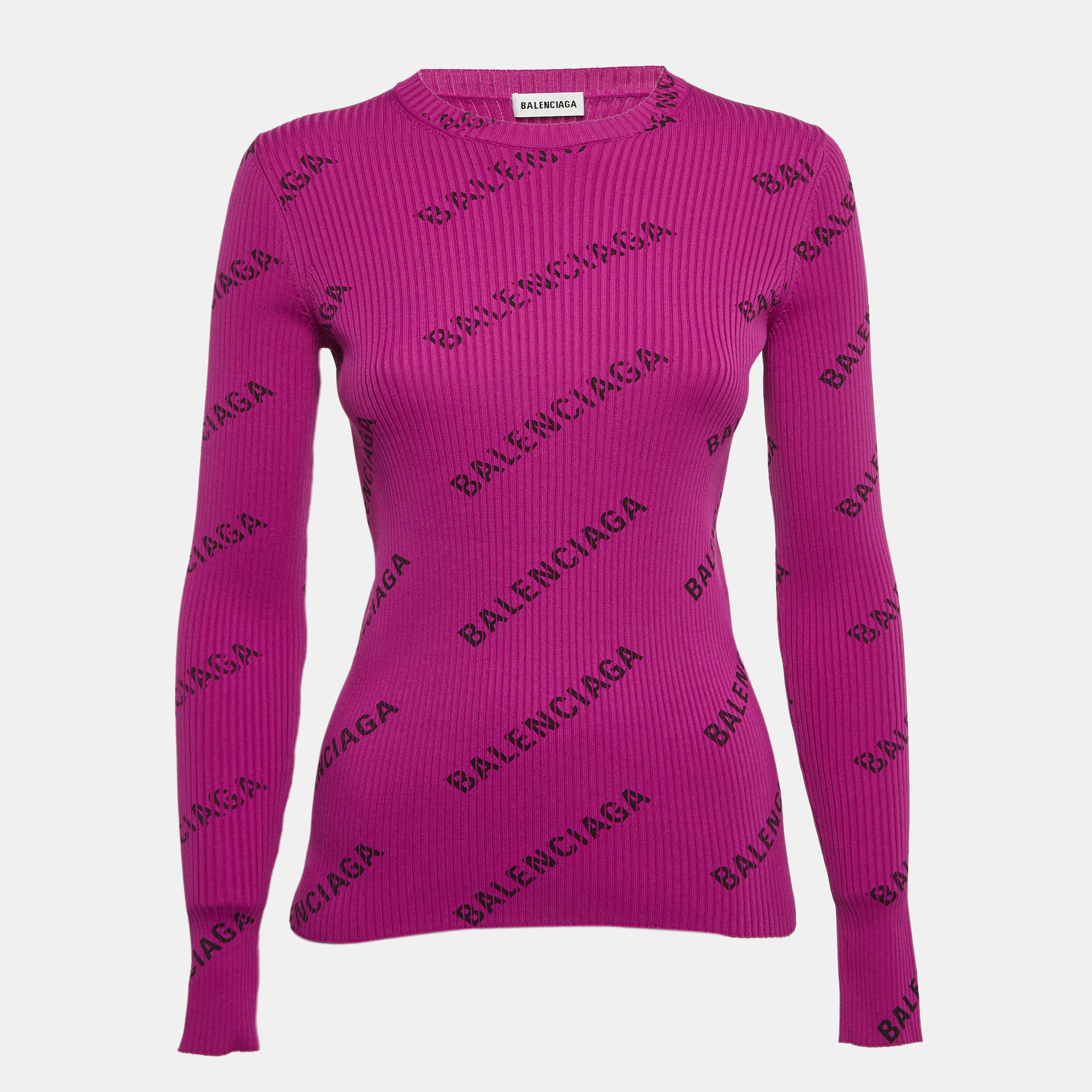 

Balenciaga Purple Logo Print Rib Knit Full Sleeve T-Shirt S