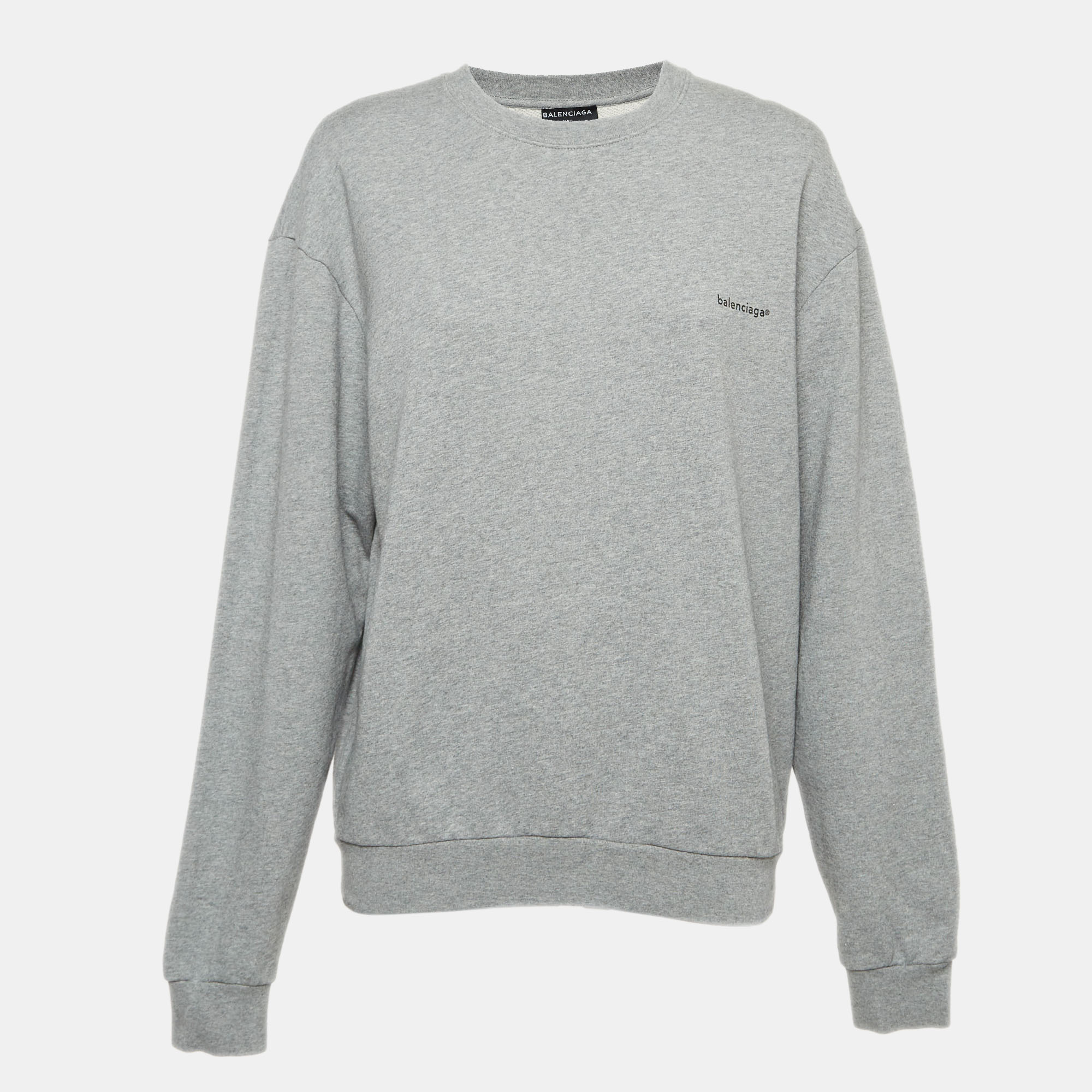 

Balenciaga Grey Logo Print Cotton Knit Sweatshirt M