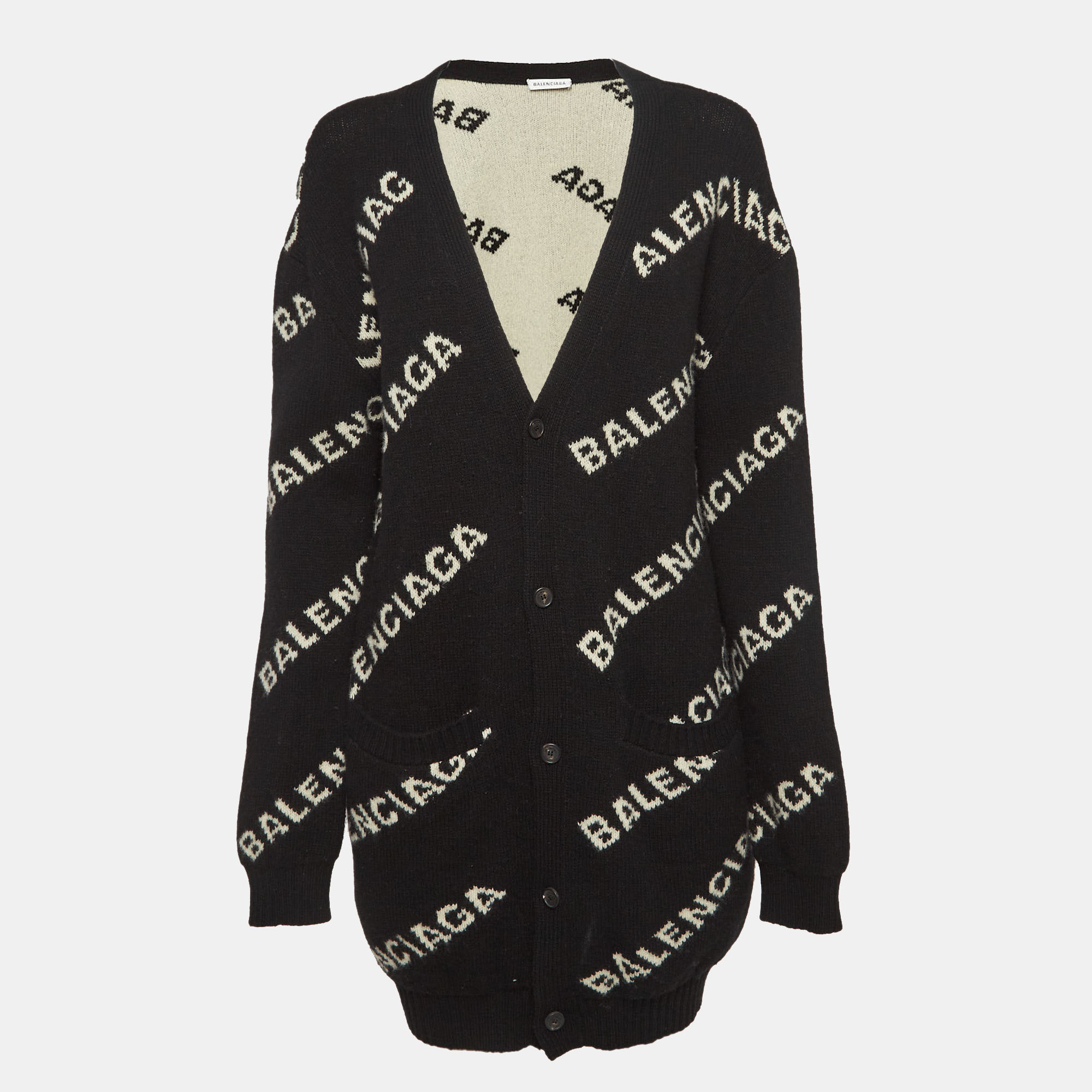 

Balenciaga Black Logo Rib Knit Oversized Cardigan XL