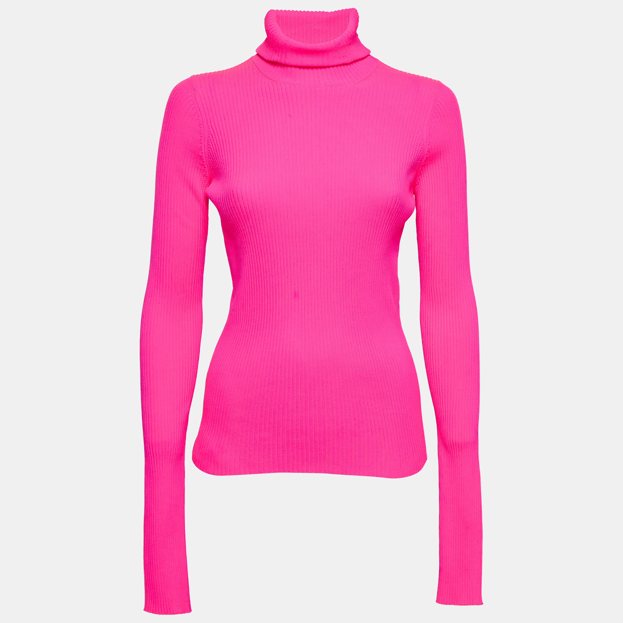 

Balenciaga Neon Pink Rib Knit Turtleneck Sweater M