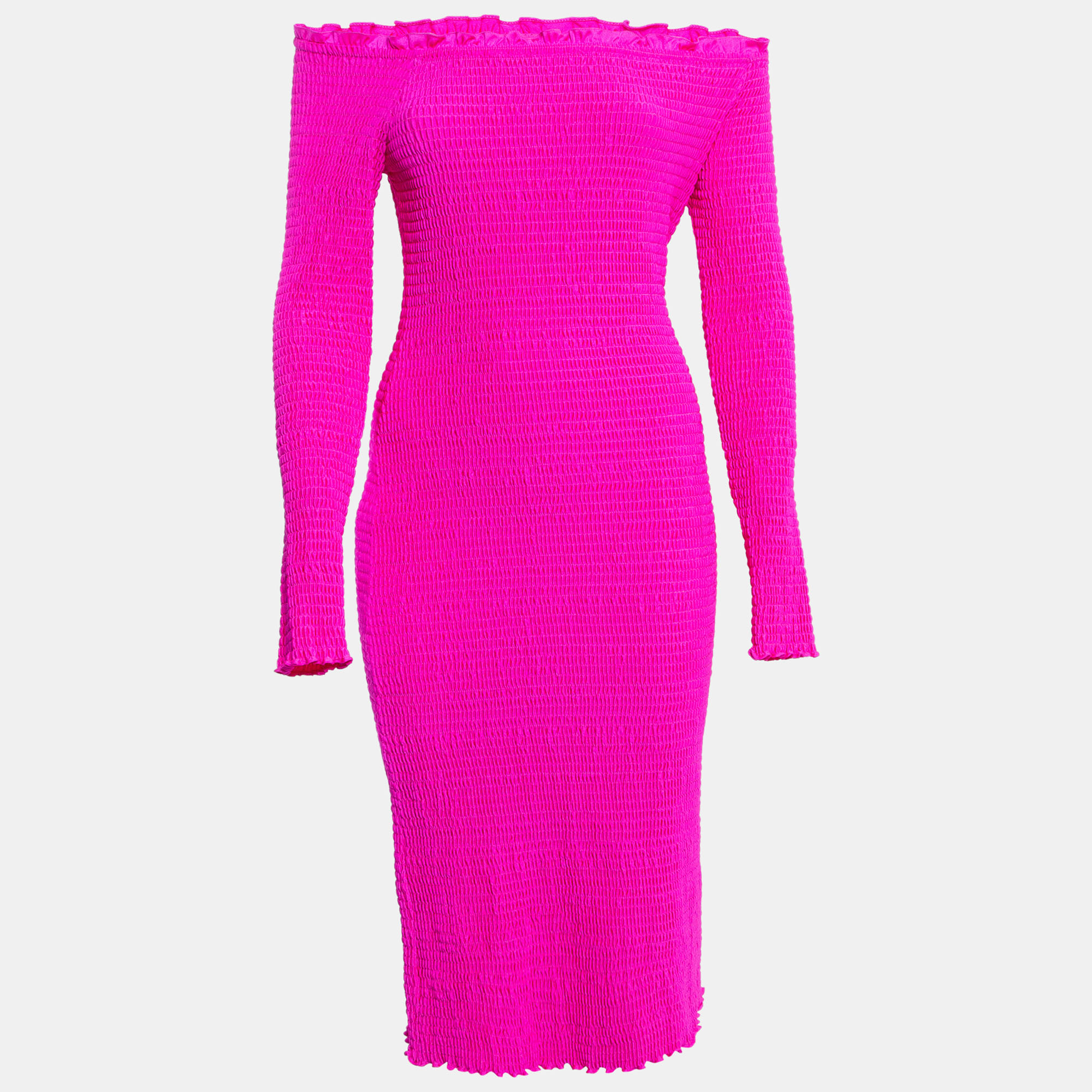 

Balenciaga Pink Smocked Jersey Off-Shoulder Bodycon Dress M