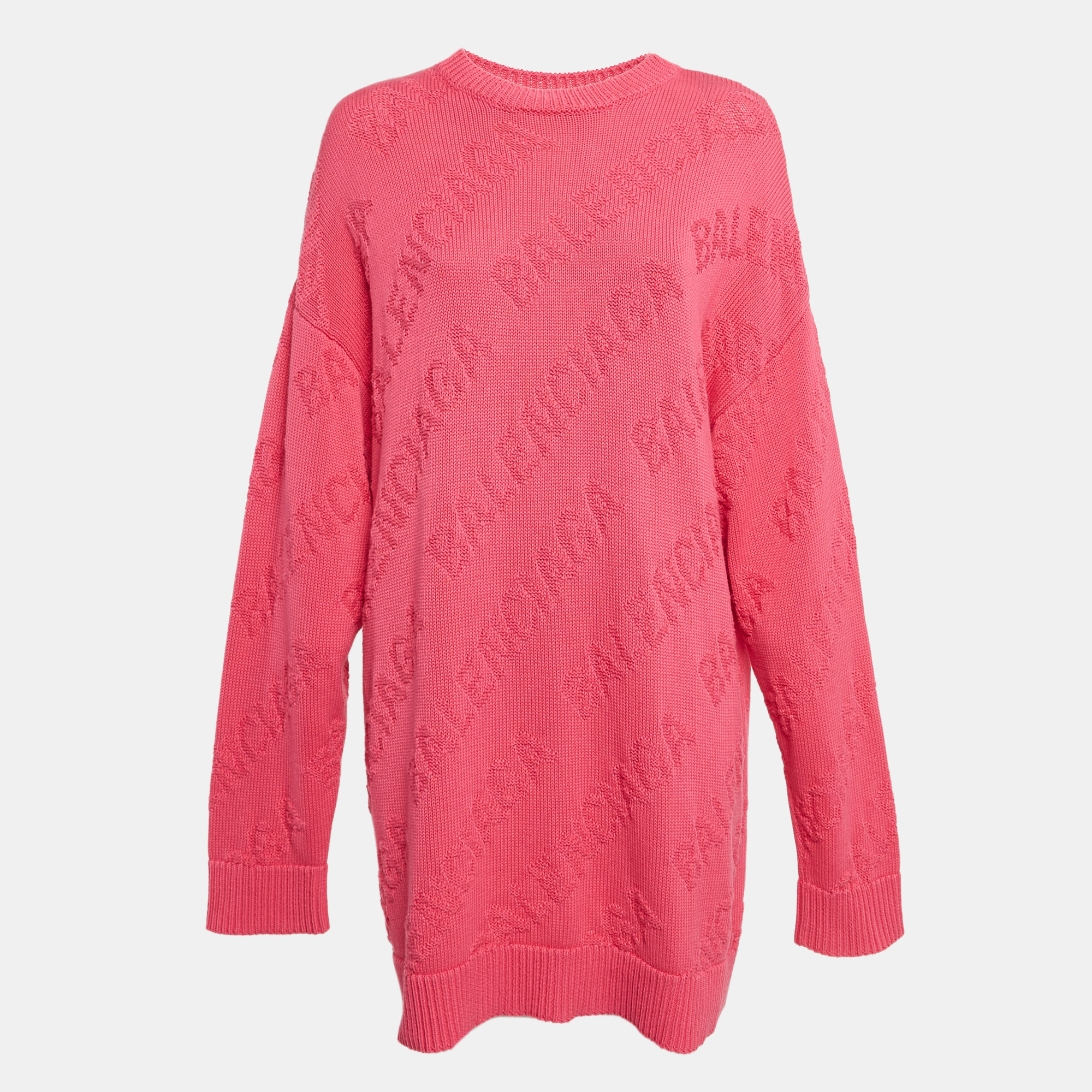 

Balenciaga Pink Logo Embossed Knit Oversized Sweater S