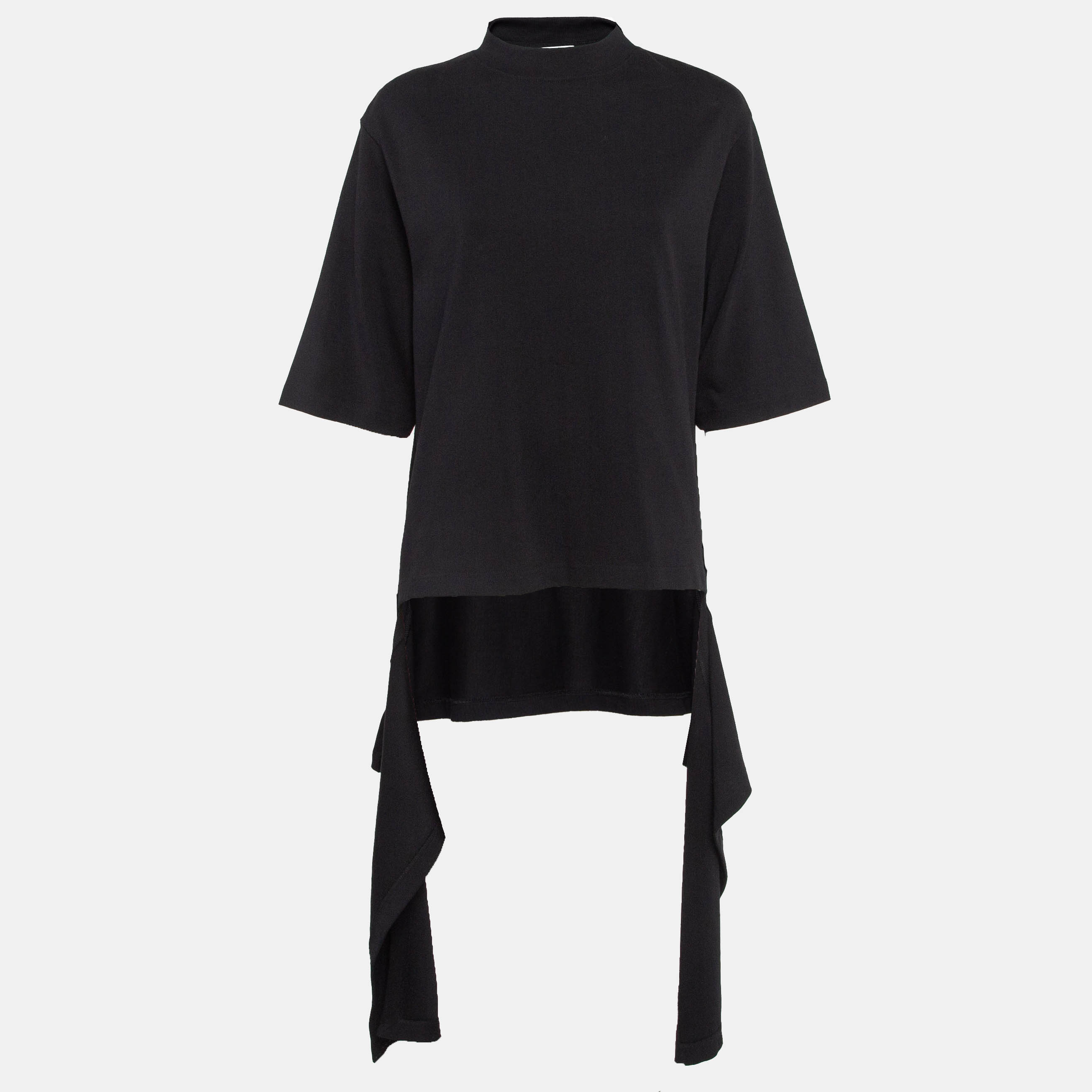 

Balenciaga Black Cotton Knit Deconstructed Drape T-Shirt XS