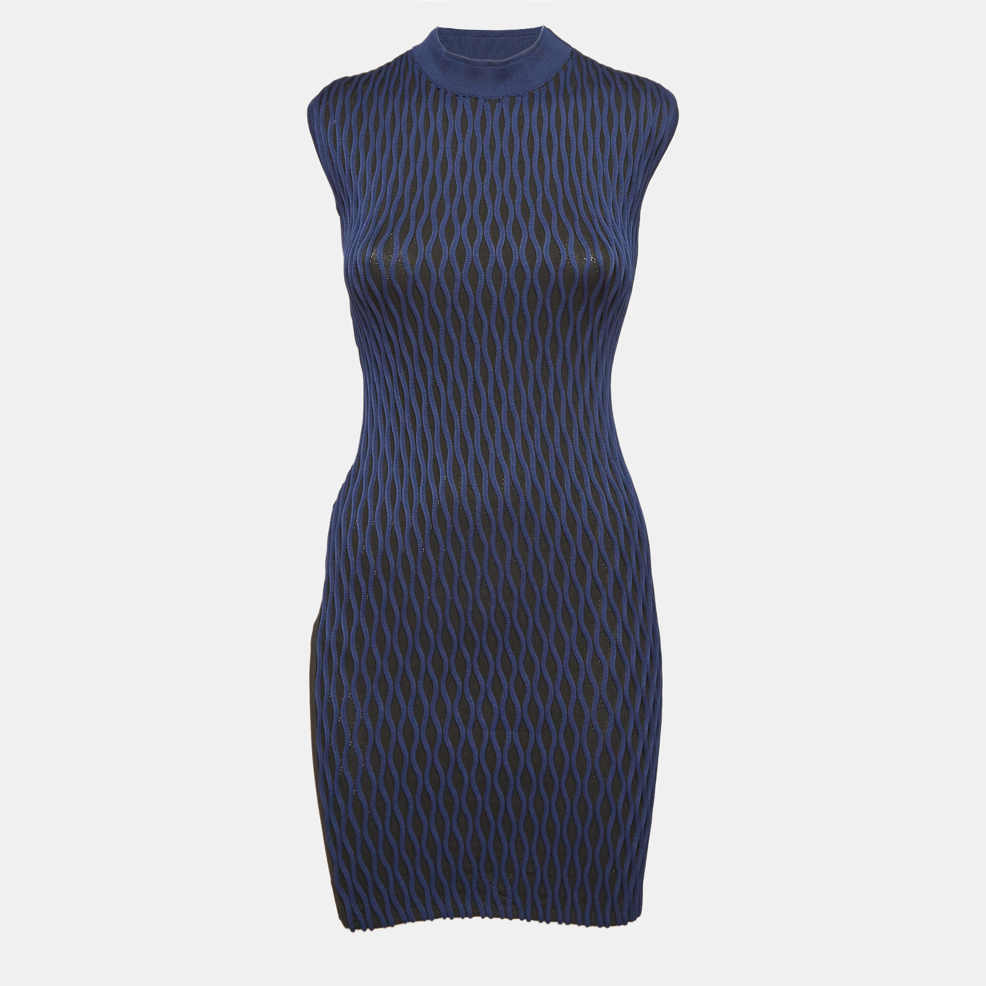 

Balenciaga Black/Blue Textured Knit Mini Dress S, Navy blue