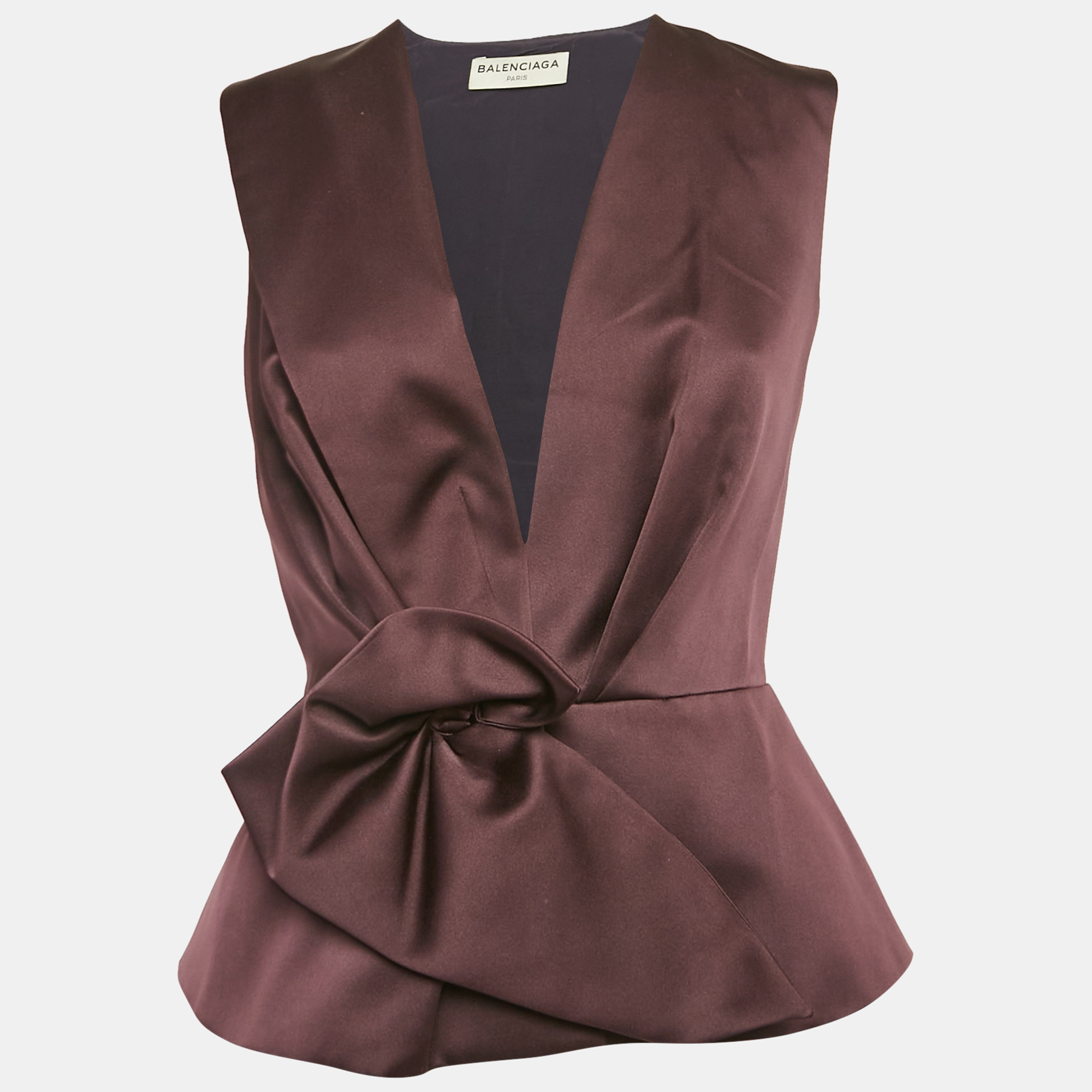 

Balenciaga Dark Burgundy Satin Draped Sleeveless Blouse S