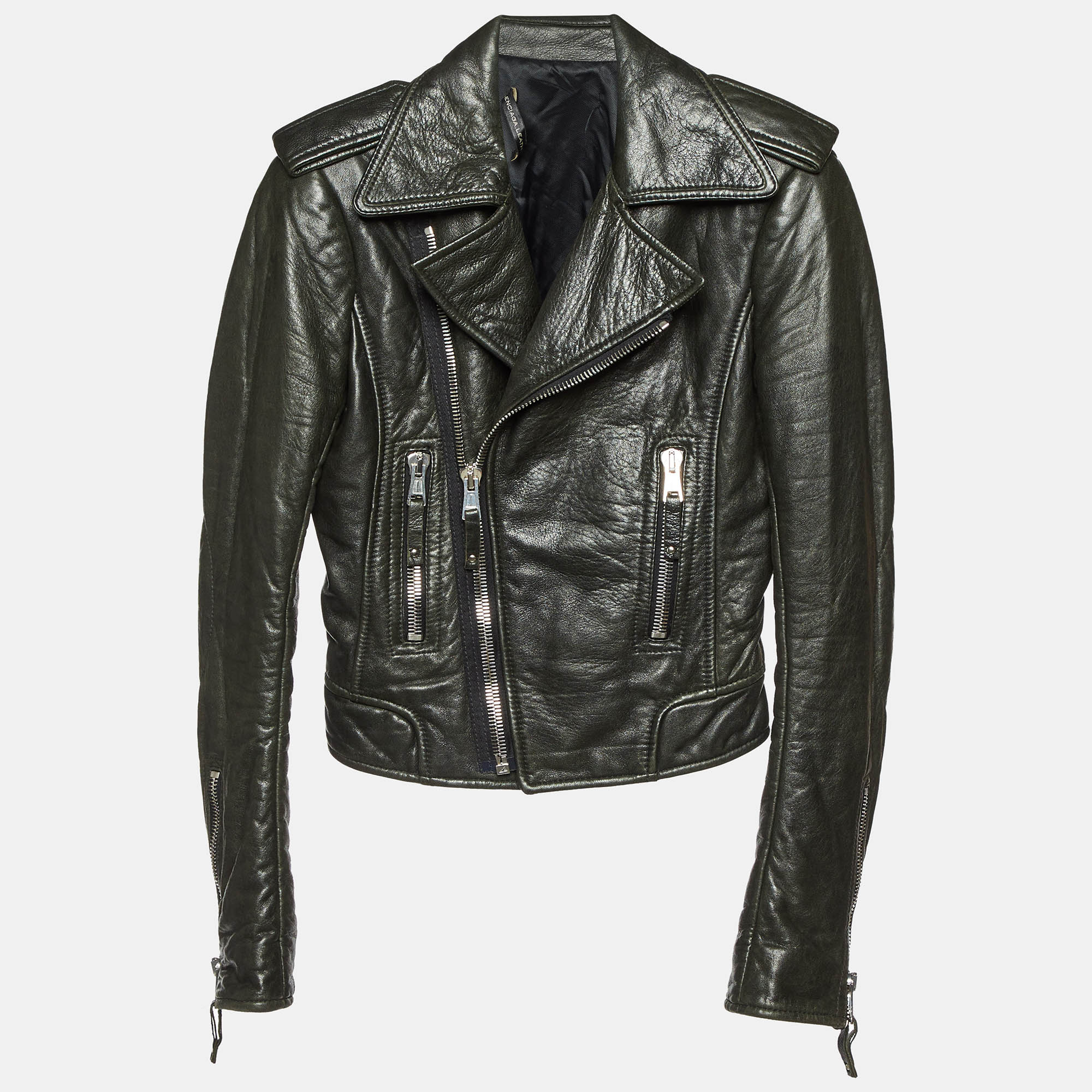 

Balenciaga Black Leather Zip-Up Biker Jacket S