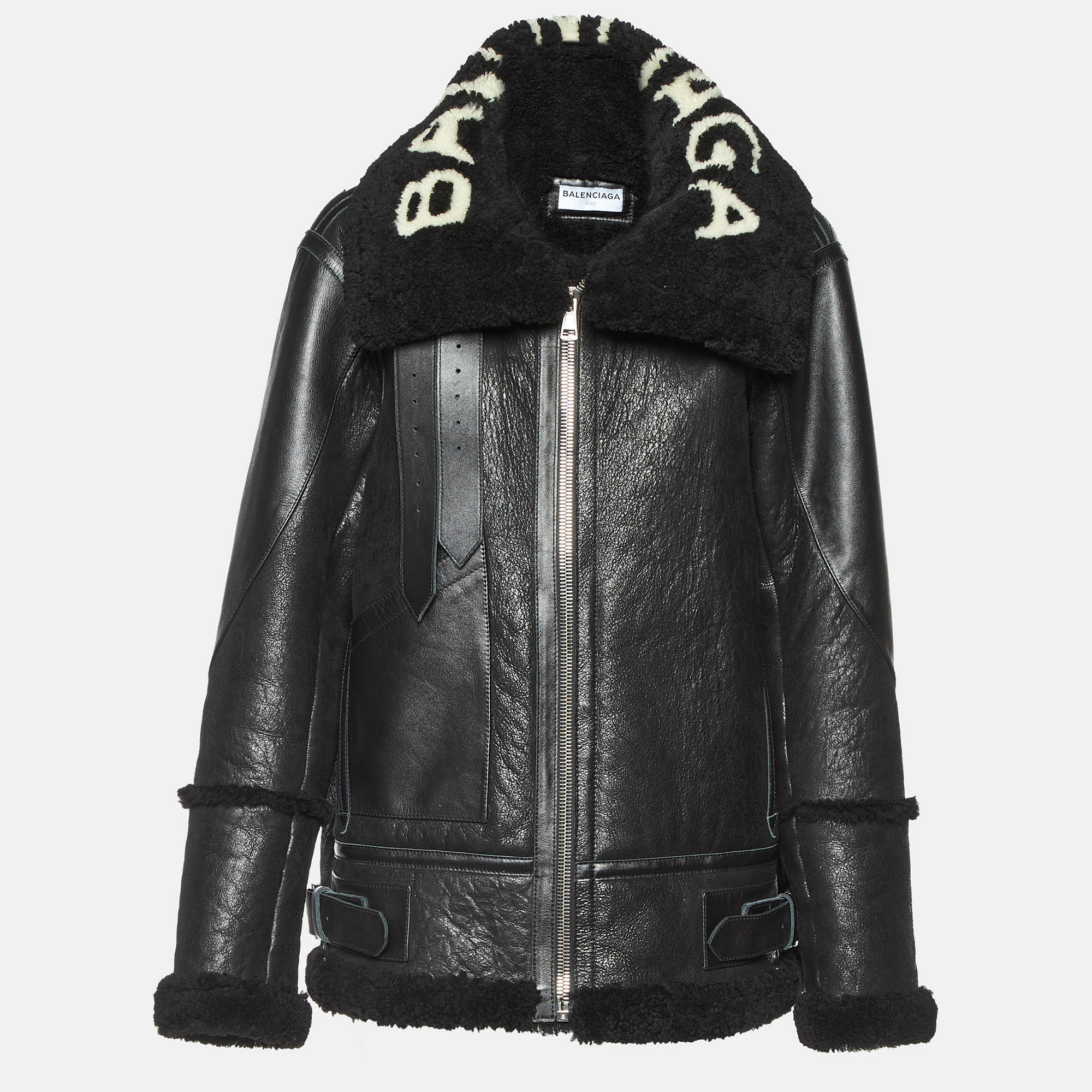 

Balenciaga Black Leather and Shearling Oversized Jacket L