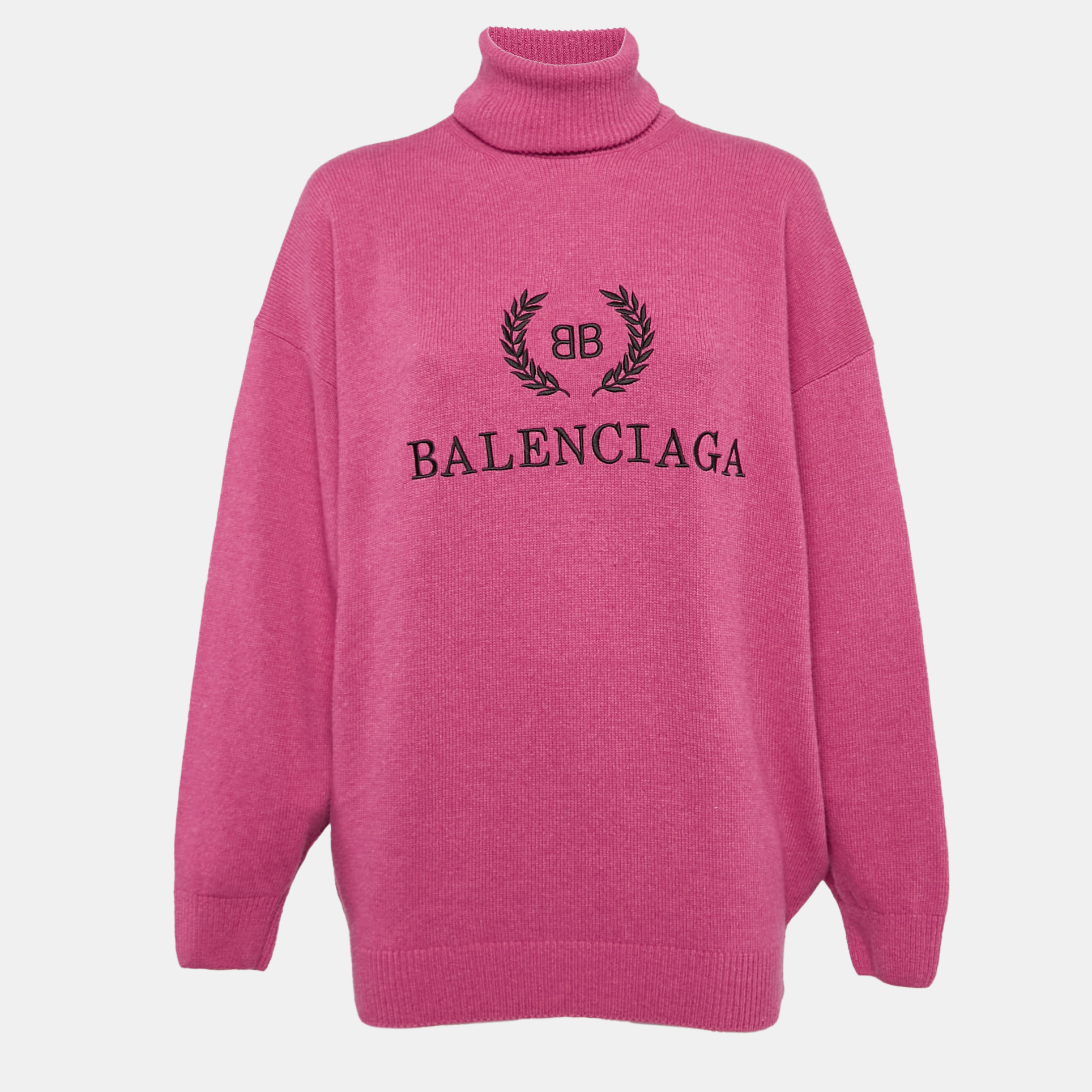 

Balenciaga Pink Logo Embroidered Wool Rib Knit Turtleneck Sweater XS