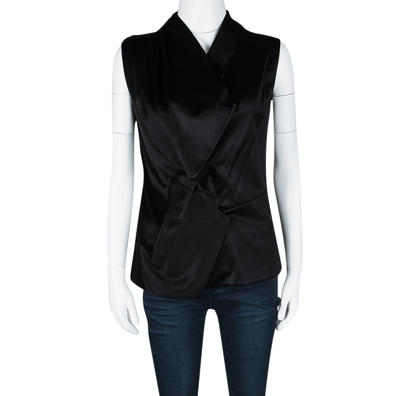 

Balenciaga Black Satin Sleeveless Asymmetric Vest