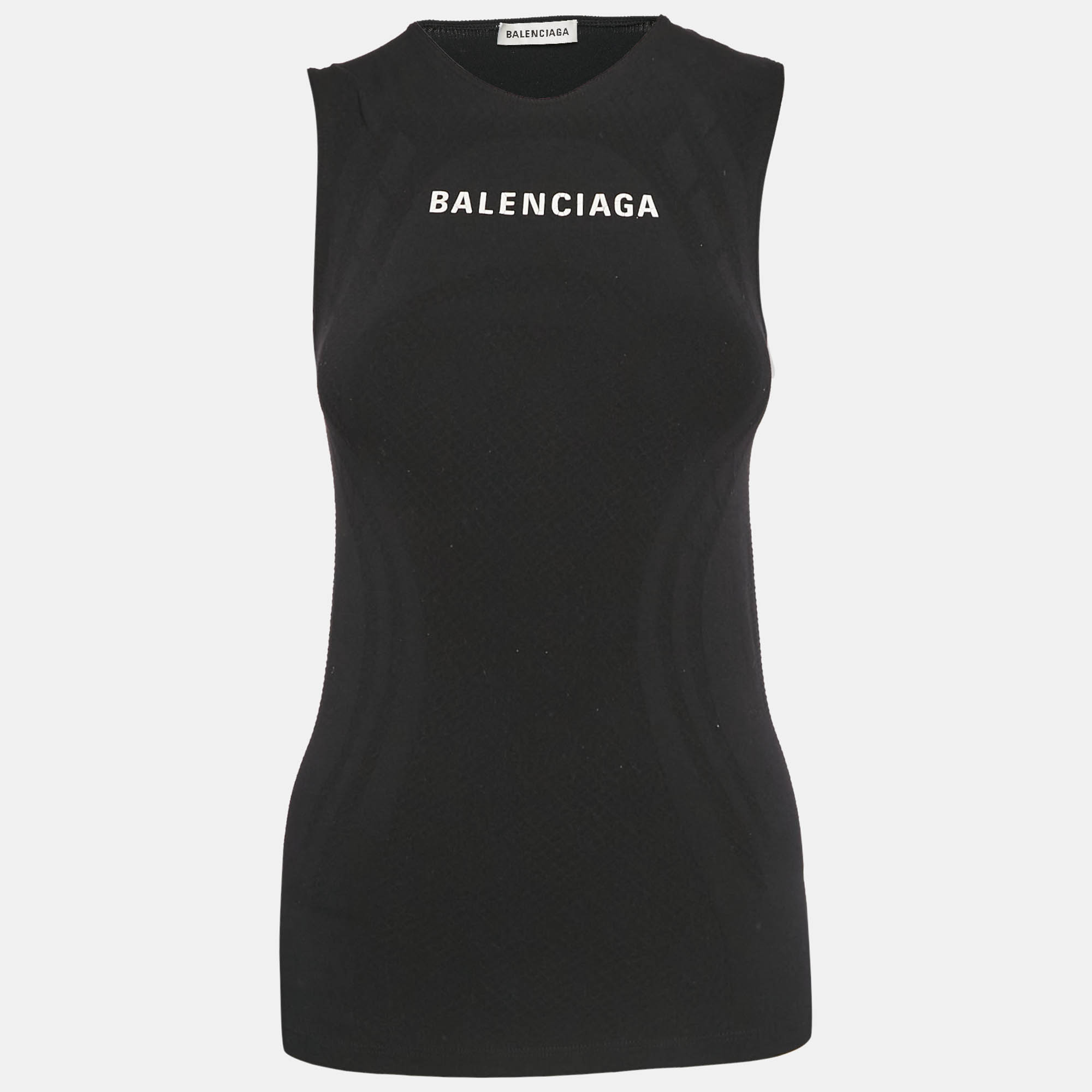 

Balenciaga Black Logo Print Jersey Tank Top M