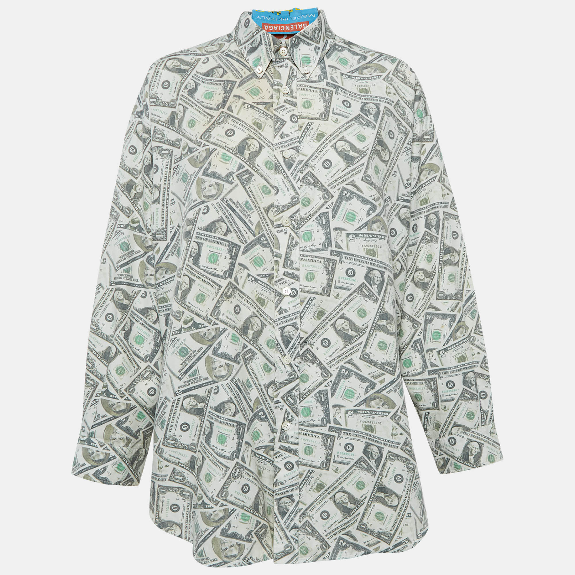 

Balenciaga Green USD Print Cotton Blend Oversized Shirt S