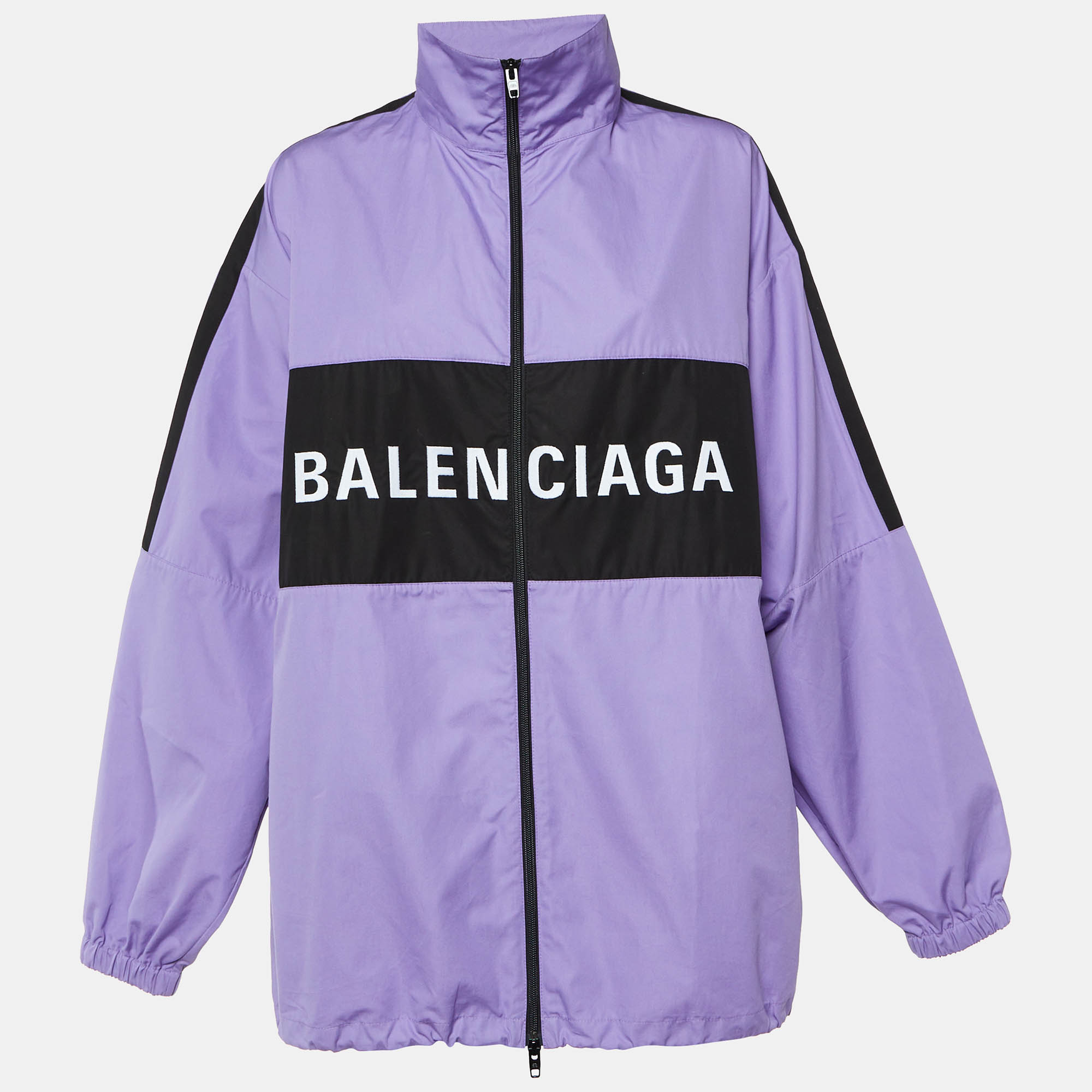 

Balenciaga Purple Logo Embroidered Cotton Oversized Jacket S