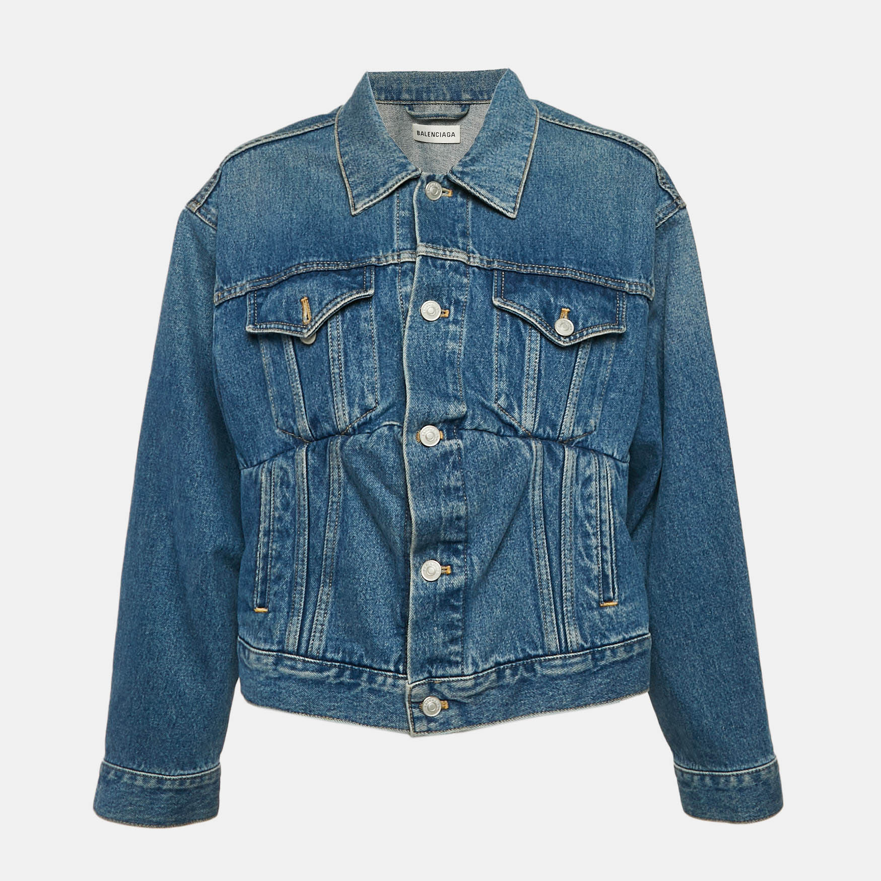 

Balenciaga Blue Denim Dart Detail Button Font Jacket S