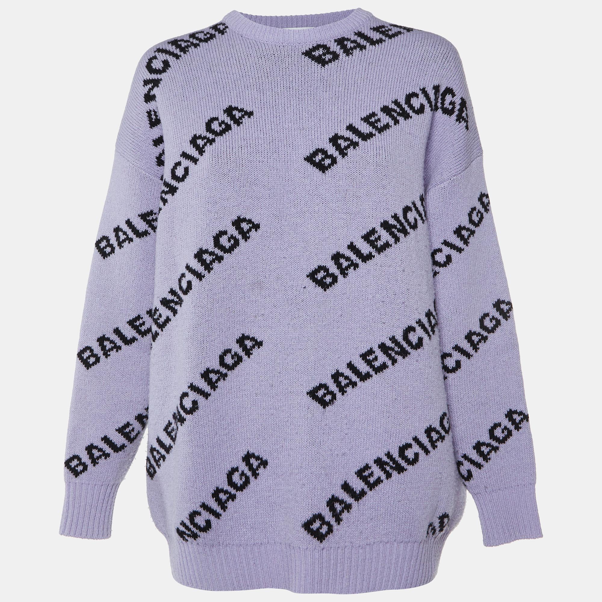 

Balenciaga Purple Logo Wool Knit Oversized Sweater S