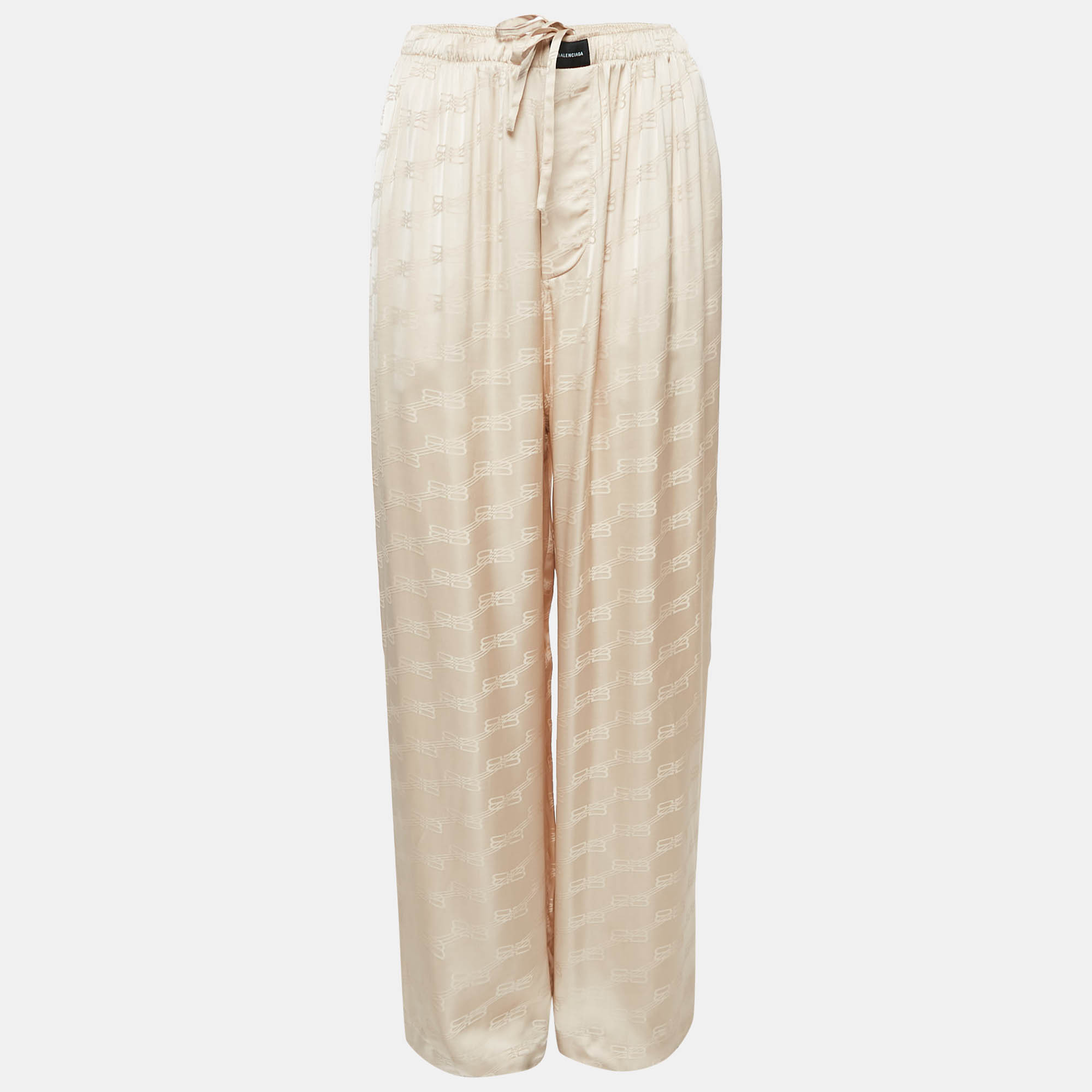 

Balenciaga Beige Monogram Jacquard Satin Straight Leg Trousers M