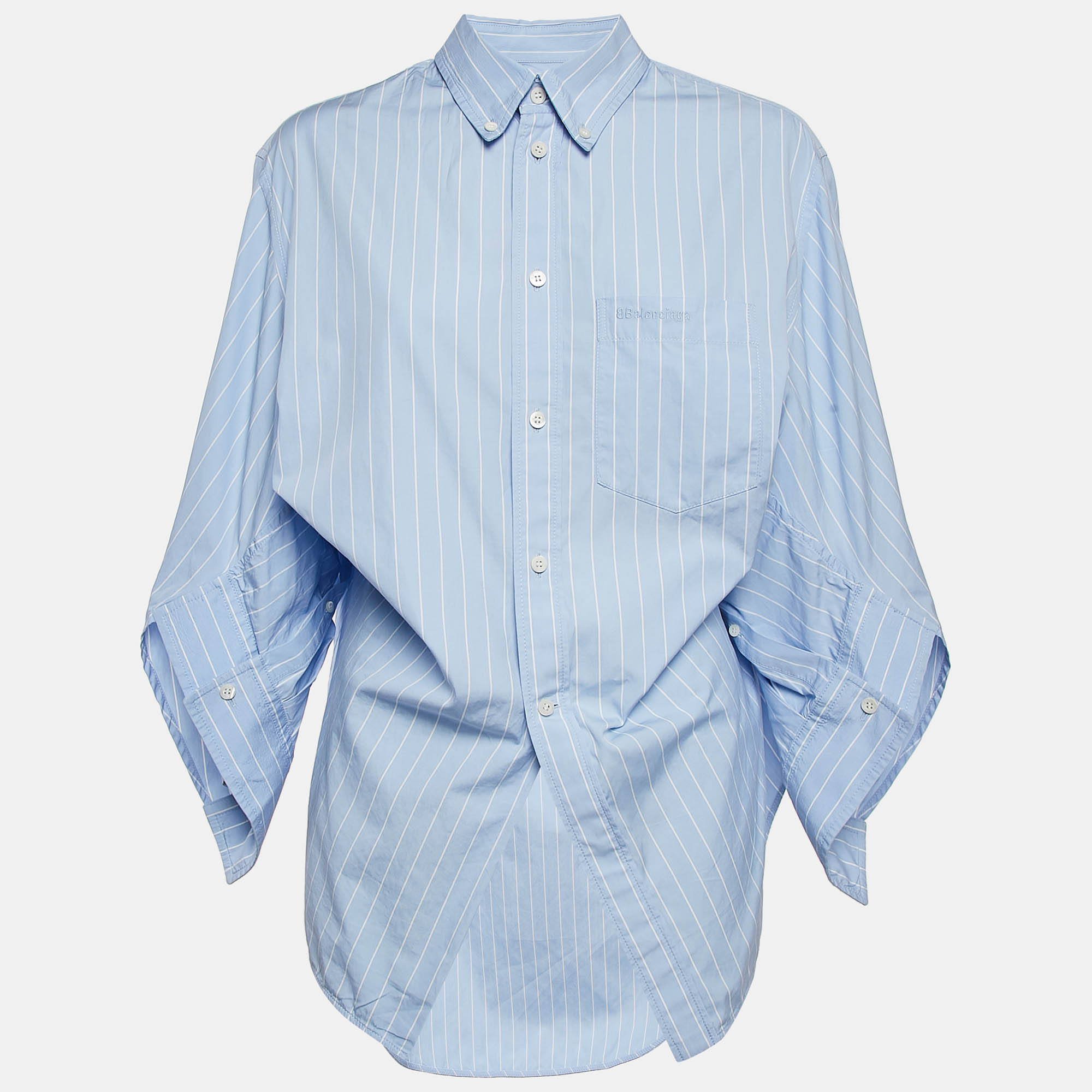 

Balenciaga Blue Stripe Cotton Blend Asymmetric Oversized Shirt S