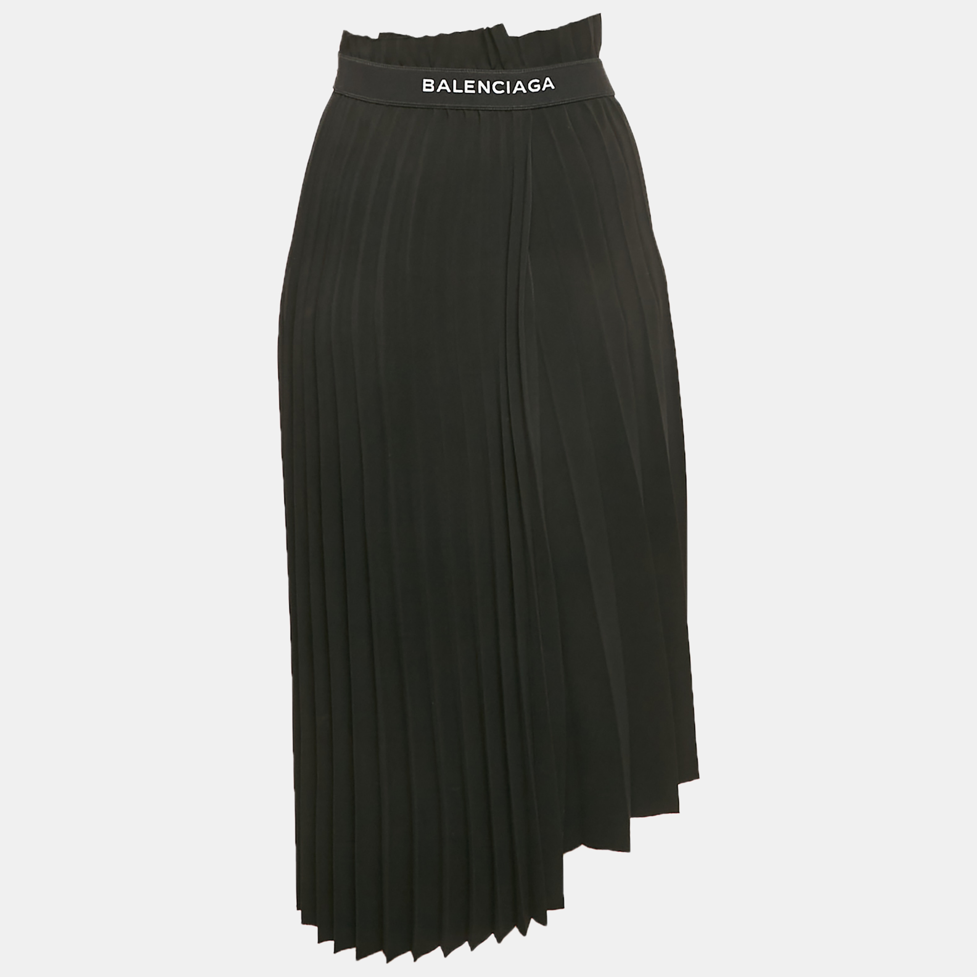 

Balenciaga Black Plisse Raw Edge Faux Wrap Midi Skirt S