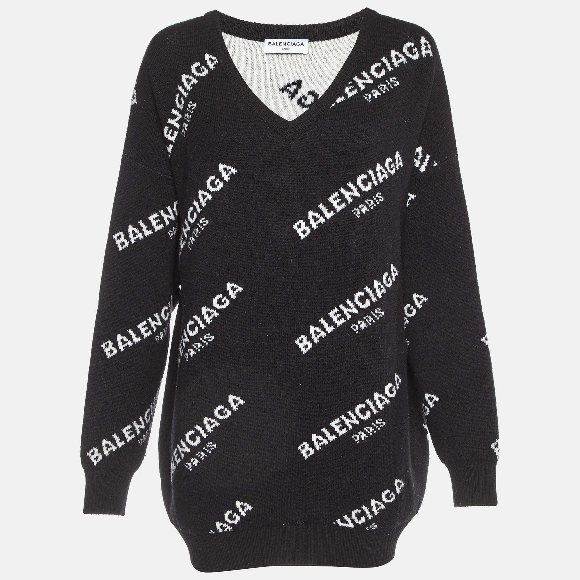 

Balenciaga Black All Over Logo Wool Knit Sweater L