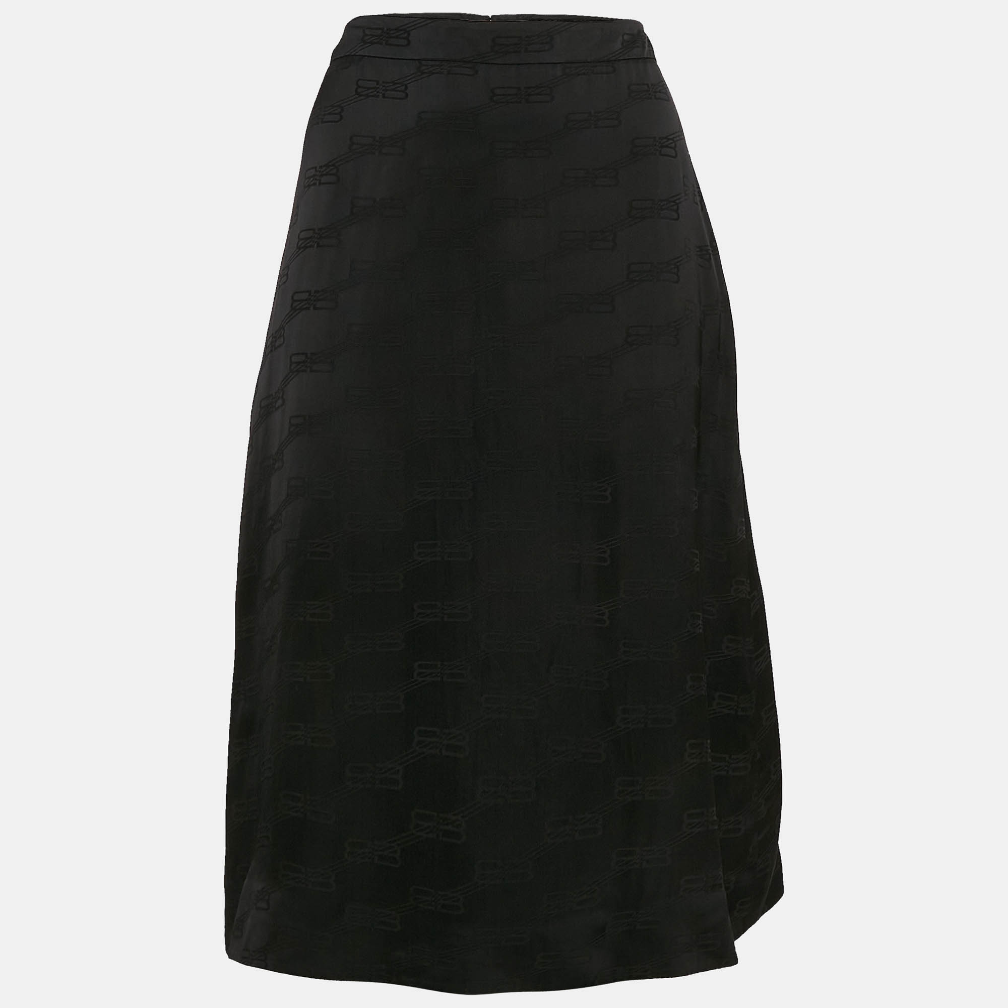 

Balenciaga Black Logo Jacquard Crepe Midi Skirt M