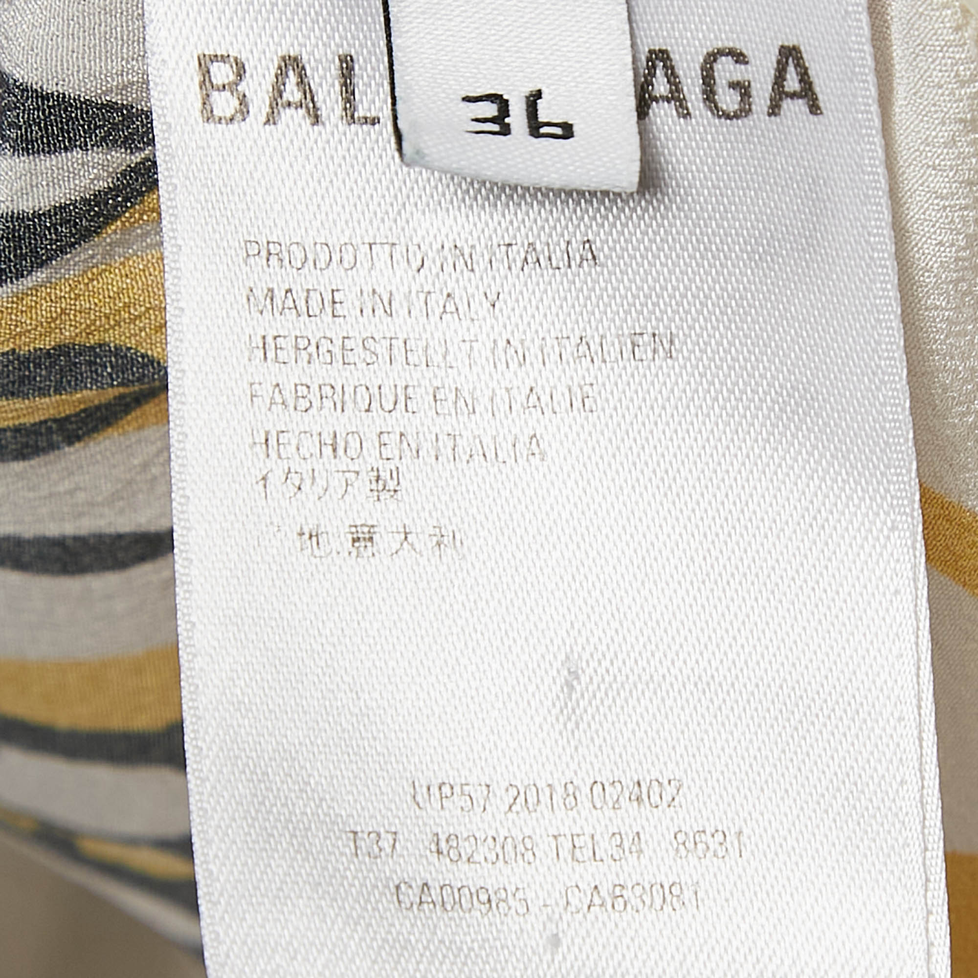 Balenciaga Multicolor Silk Logo Print Tie-Up Neck Detail Blouse S 