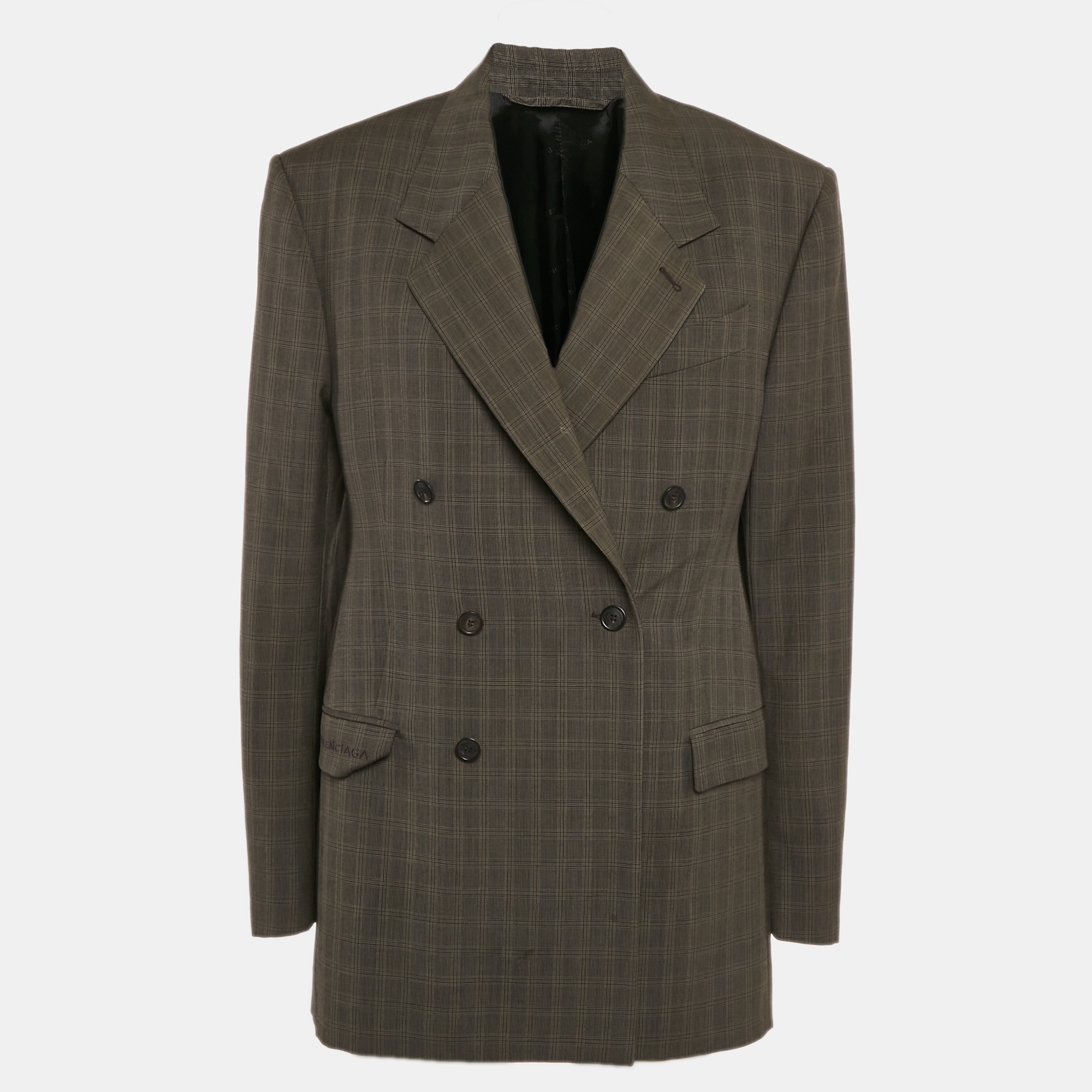 

Balenciaga Grey Prince Of Wales Check Wool Blend Double Breasted Blazer S