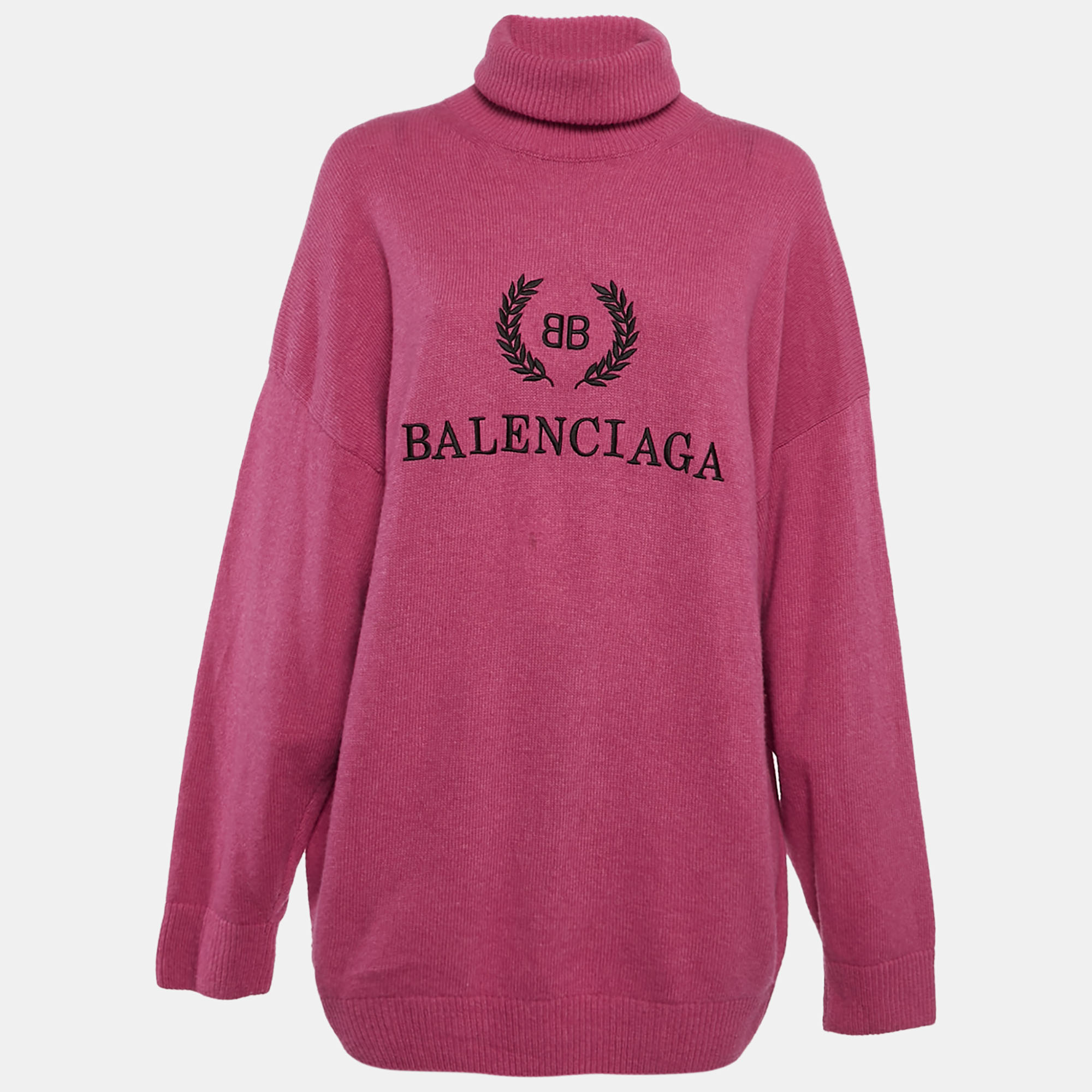 

Balenciaga Pink Logo Embroidered Wool Knit Turtle Neck Sweater M