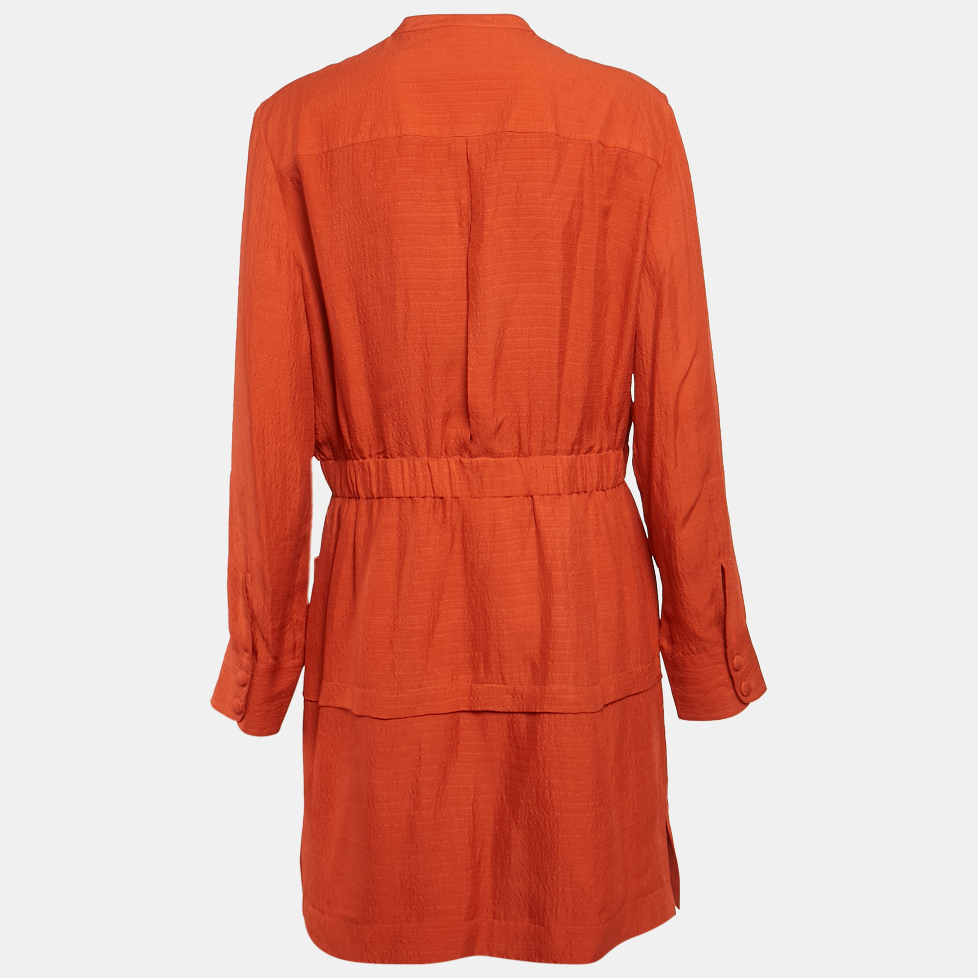 Balenciaga Orange Silk Long Sleeve Short Dress L 