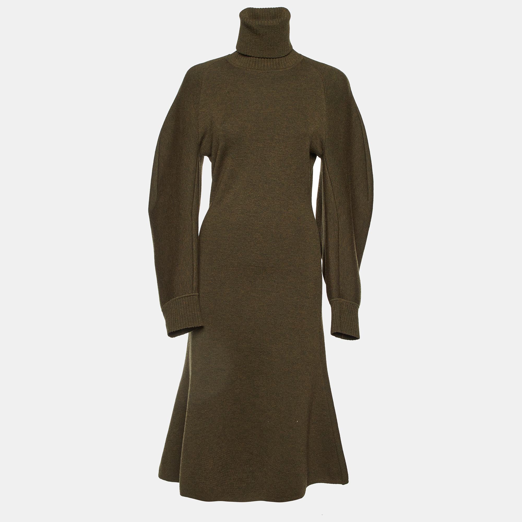 

Balenciaga Green Wool Knit Turtle Neck Midi Dress S