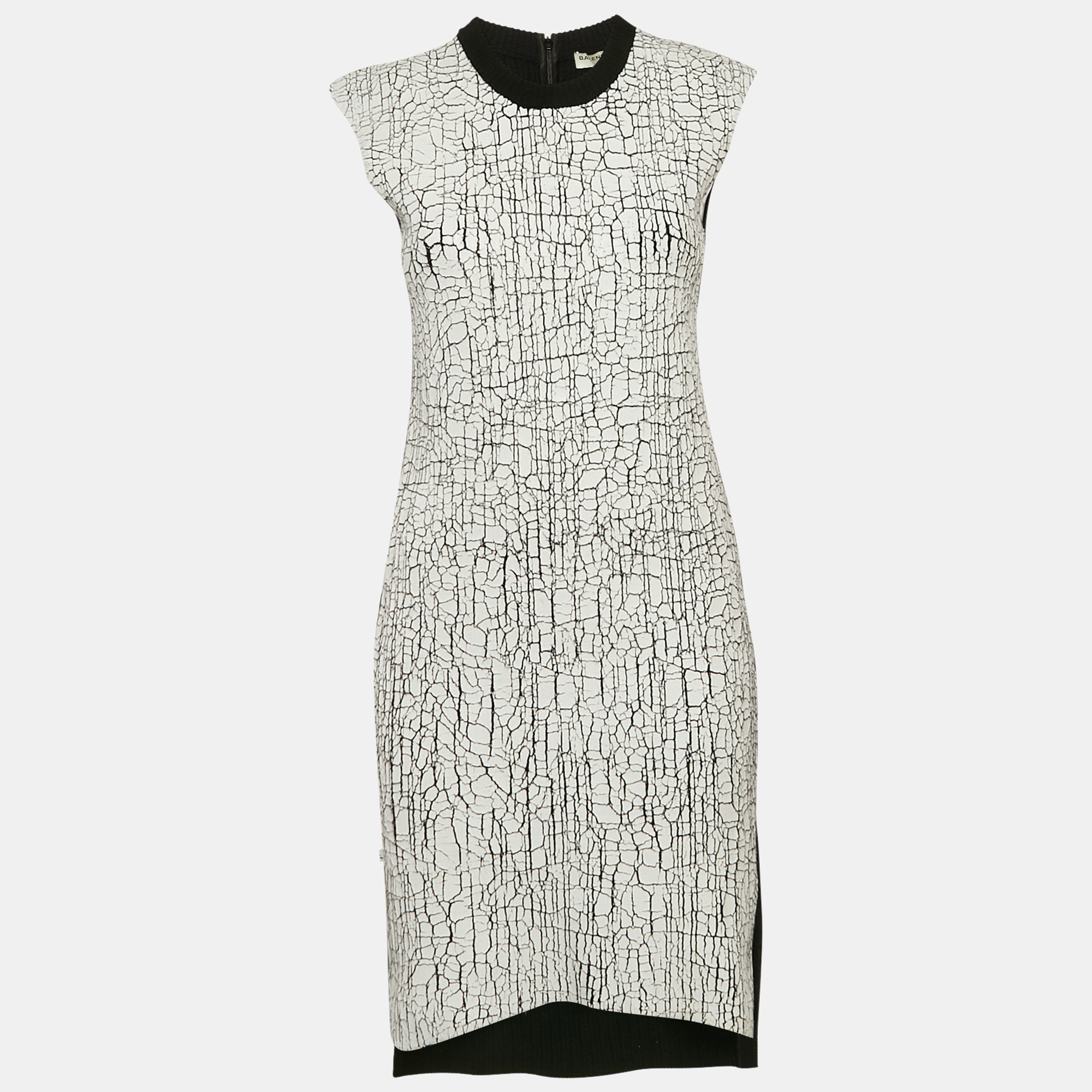 

Balenciaga White Paint Coated Wool Knit Sleeveless Short Dress M, Black