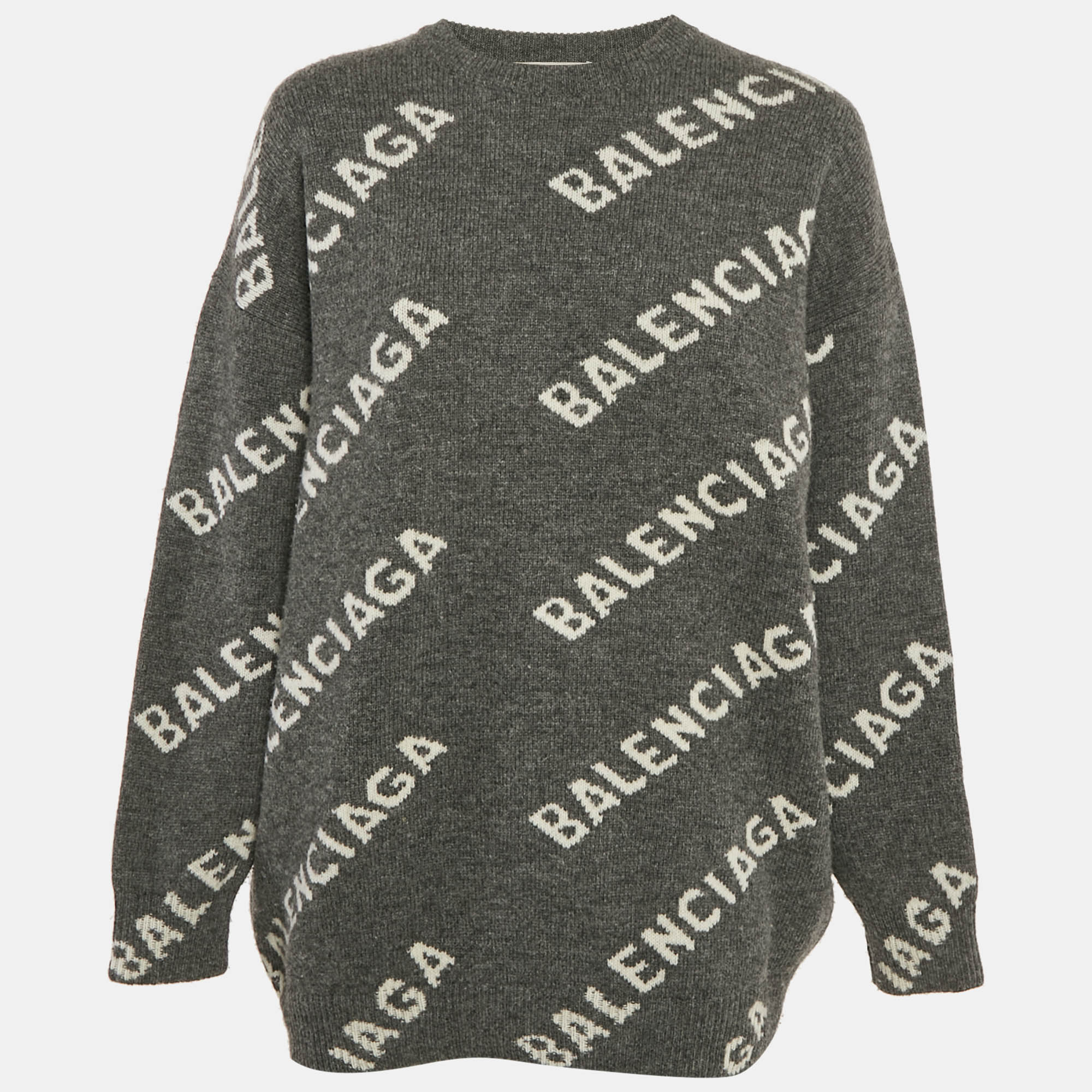 

Balenciaga Grey Logo Intarsia Wool Knit Sweater S