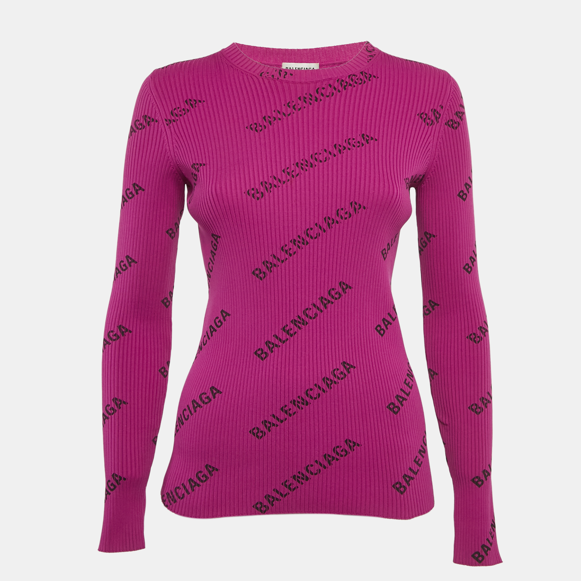 

Balenciaga Purple Logo Print Rib Knit Long Sleeve Jumper M