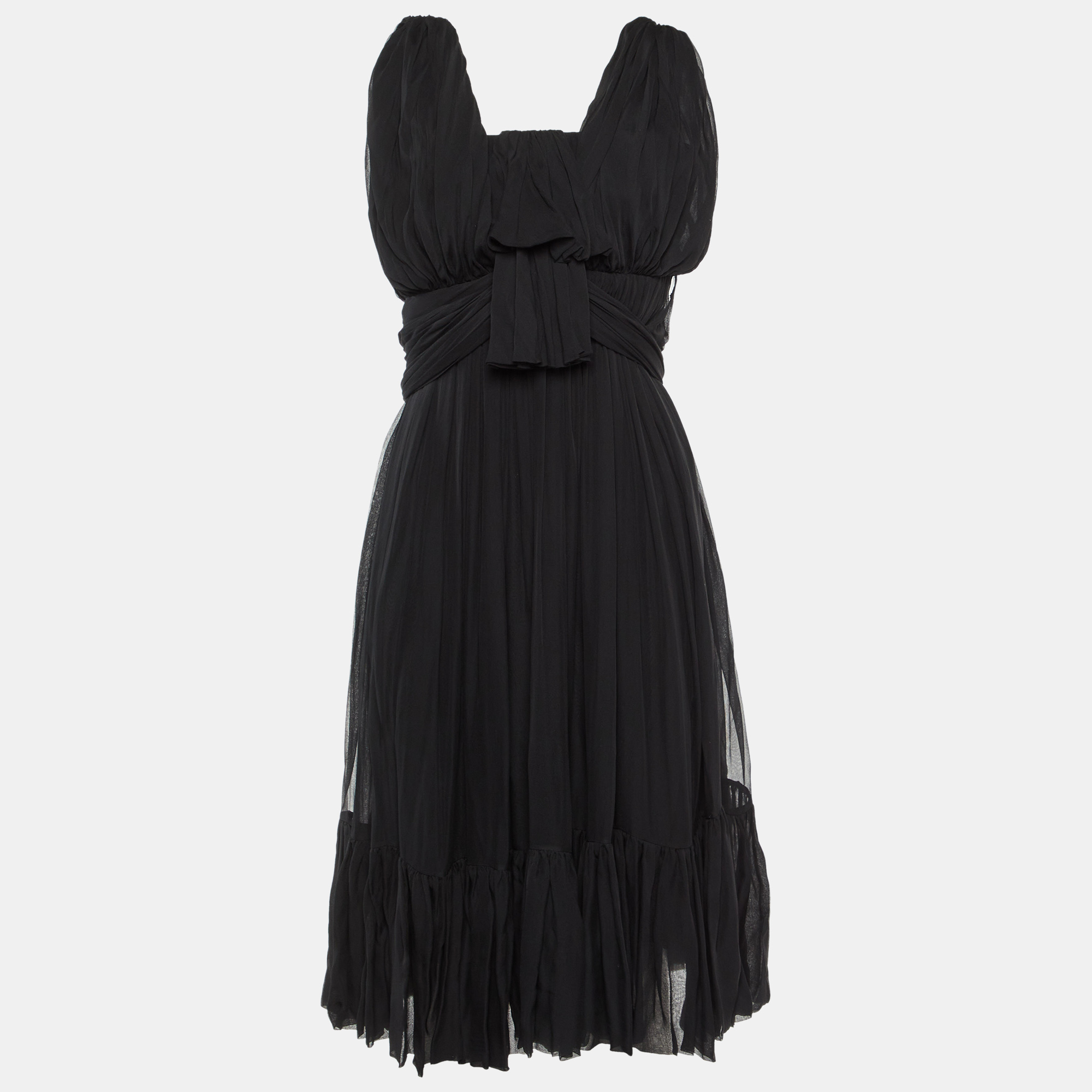 

Balenciaga Black Silk Chiffon Draped Mini Dress M