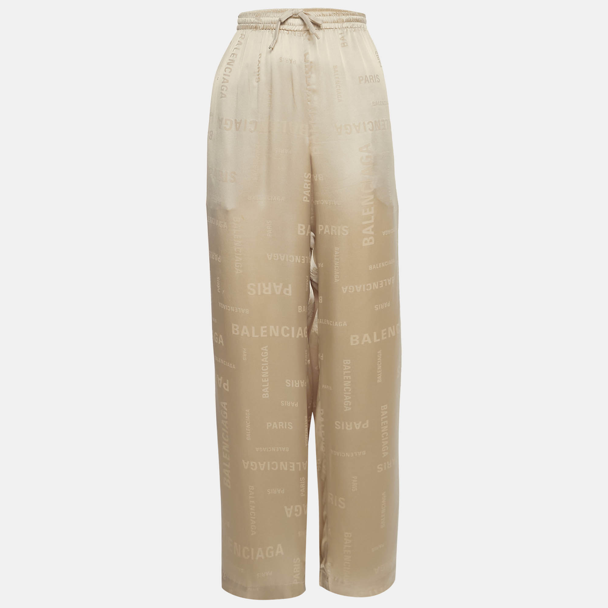 

Balenciaga Beige Monogram Satin Silk Trousers M