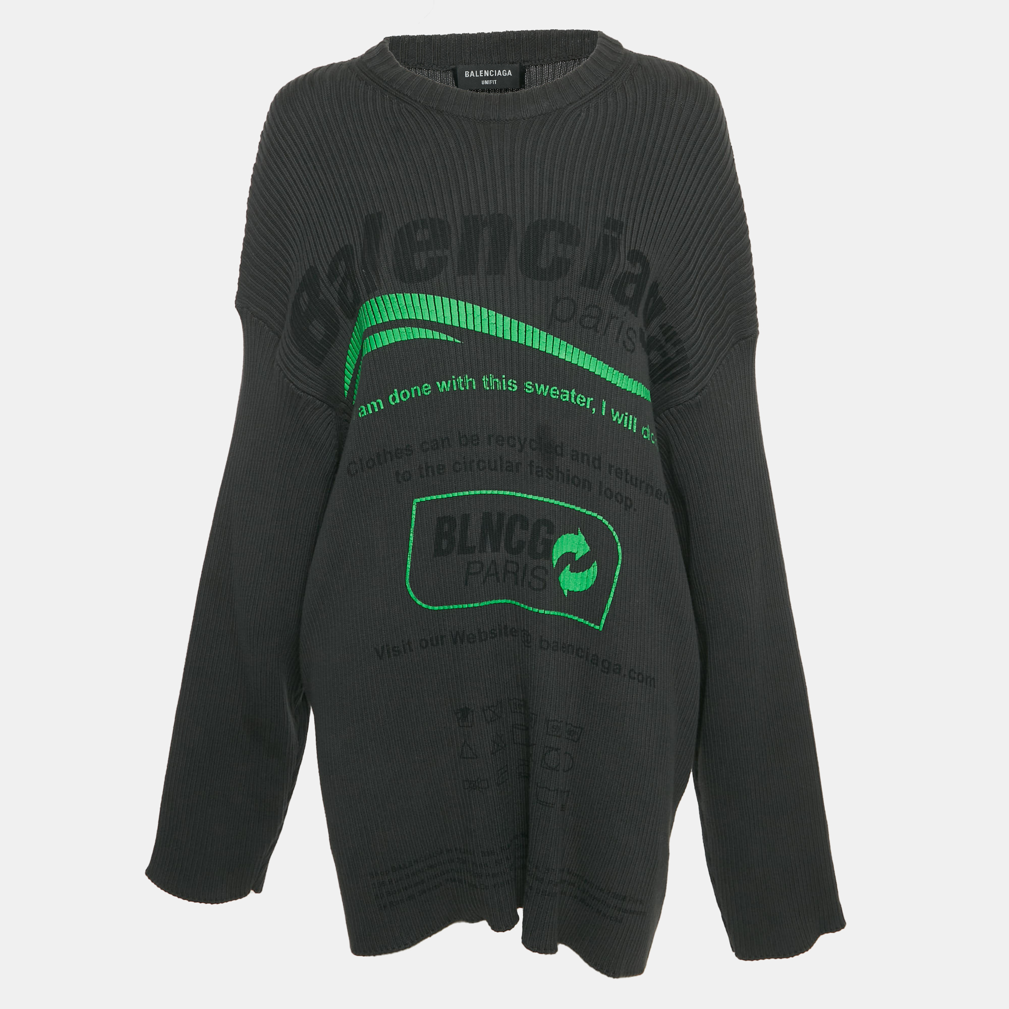 

Balenciaga Grey Printed Rib Knit Oversized Sweater XS