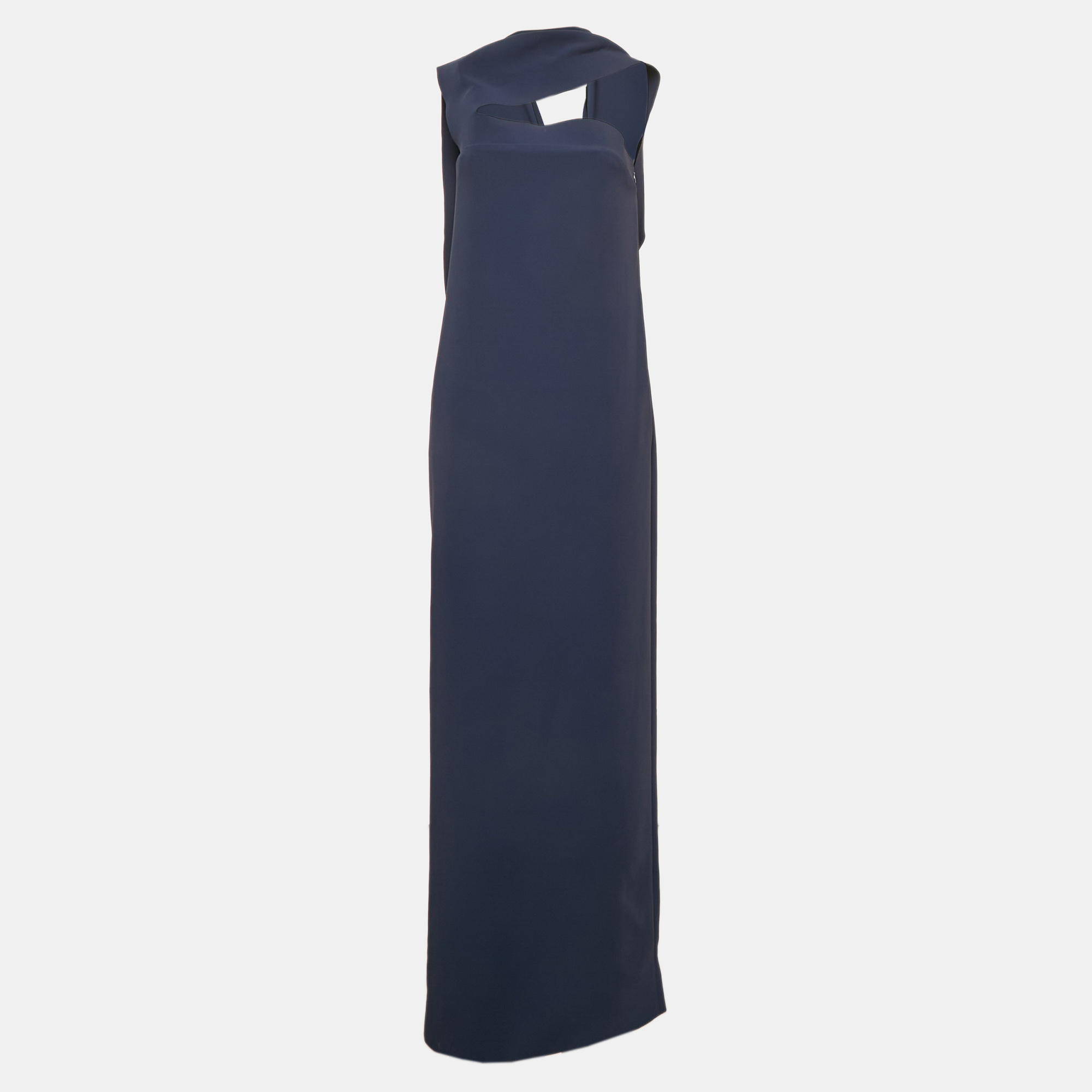 

Balenciaga Navy Blue Crepe Drape Shoulder Maxi Dress M
