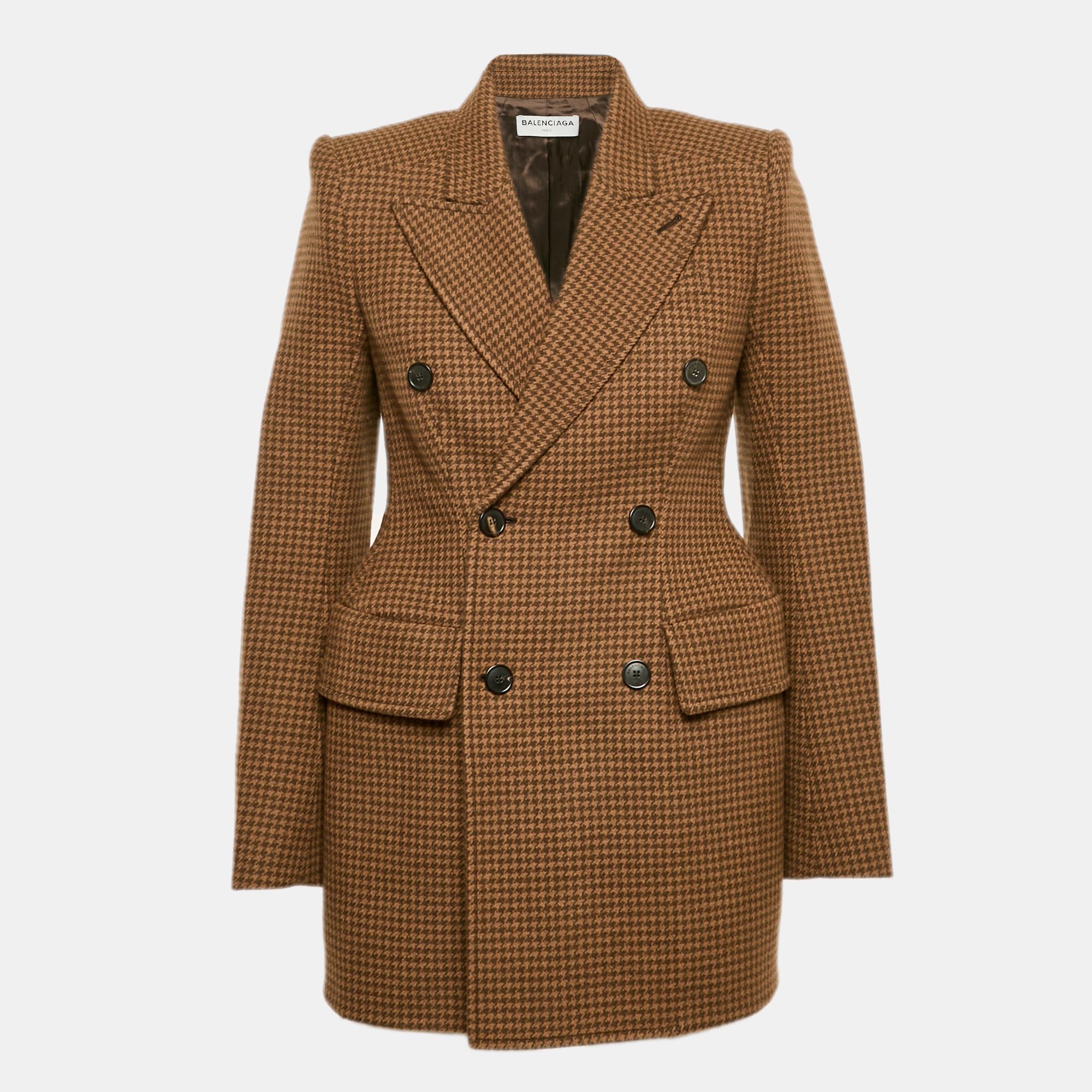 

Balenciaga Brown Houndstooth Wool Hourglass Blazer M