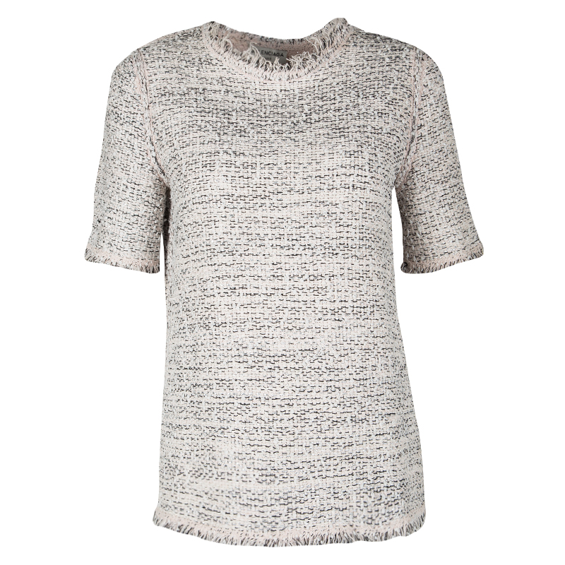 Pre Owned Balenciaga Blush Pink Textured Short Sleeve Top M